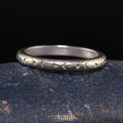 Antique Art Deco Priscilla Platinum 18K White Gold Engraved Wedding Band