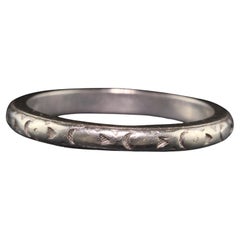 Antique Art Deco Priscilla Platinum 18K White Gold Engraved Wedding Band