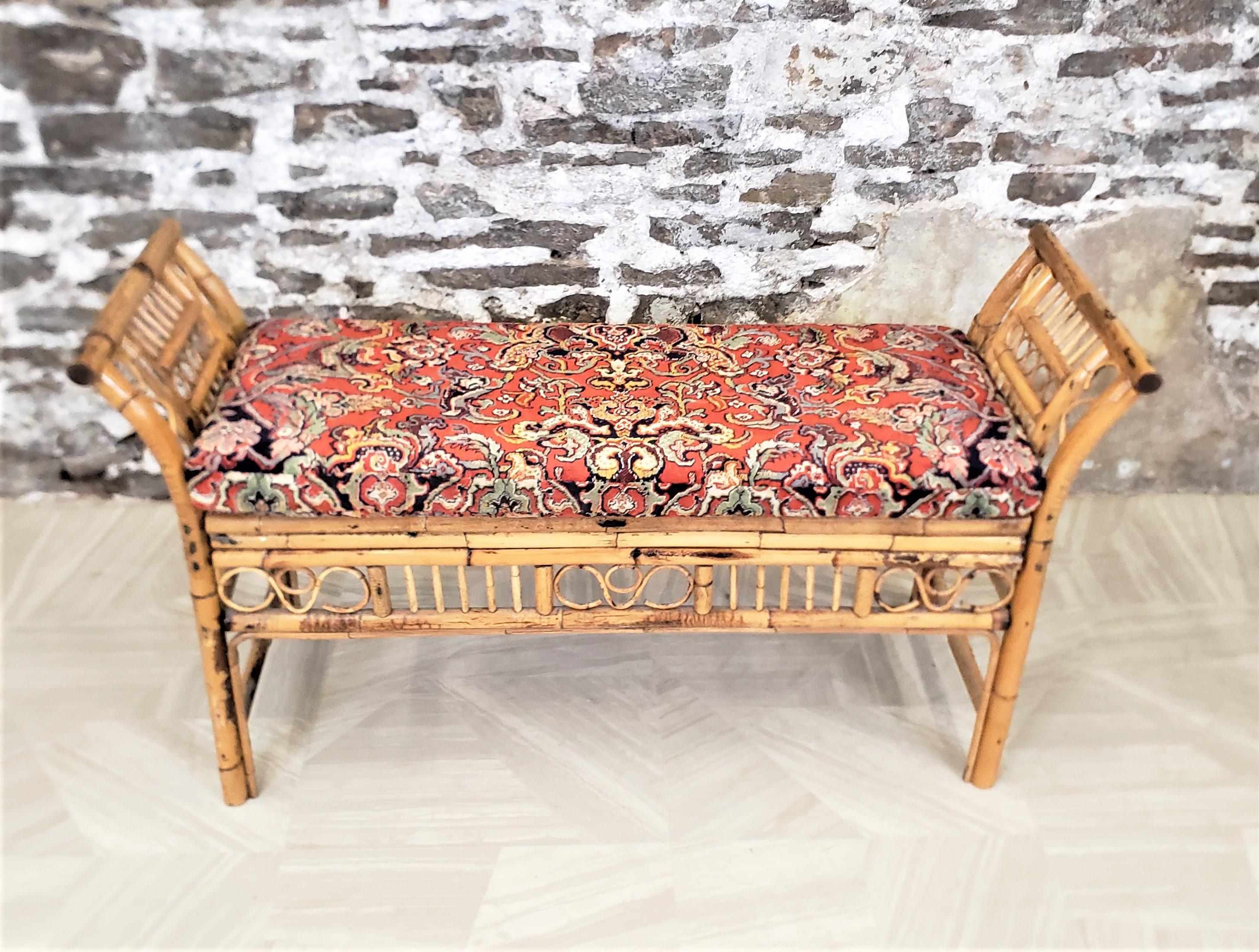 Antique Art Deco Rattan Bohemian Styled Bench with Cushion & Bolsters For Sale 1