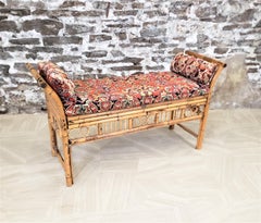 Antique Art Deco Rattan Bohemian Styled Bench with Cushion & Bolsters