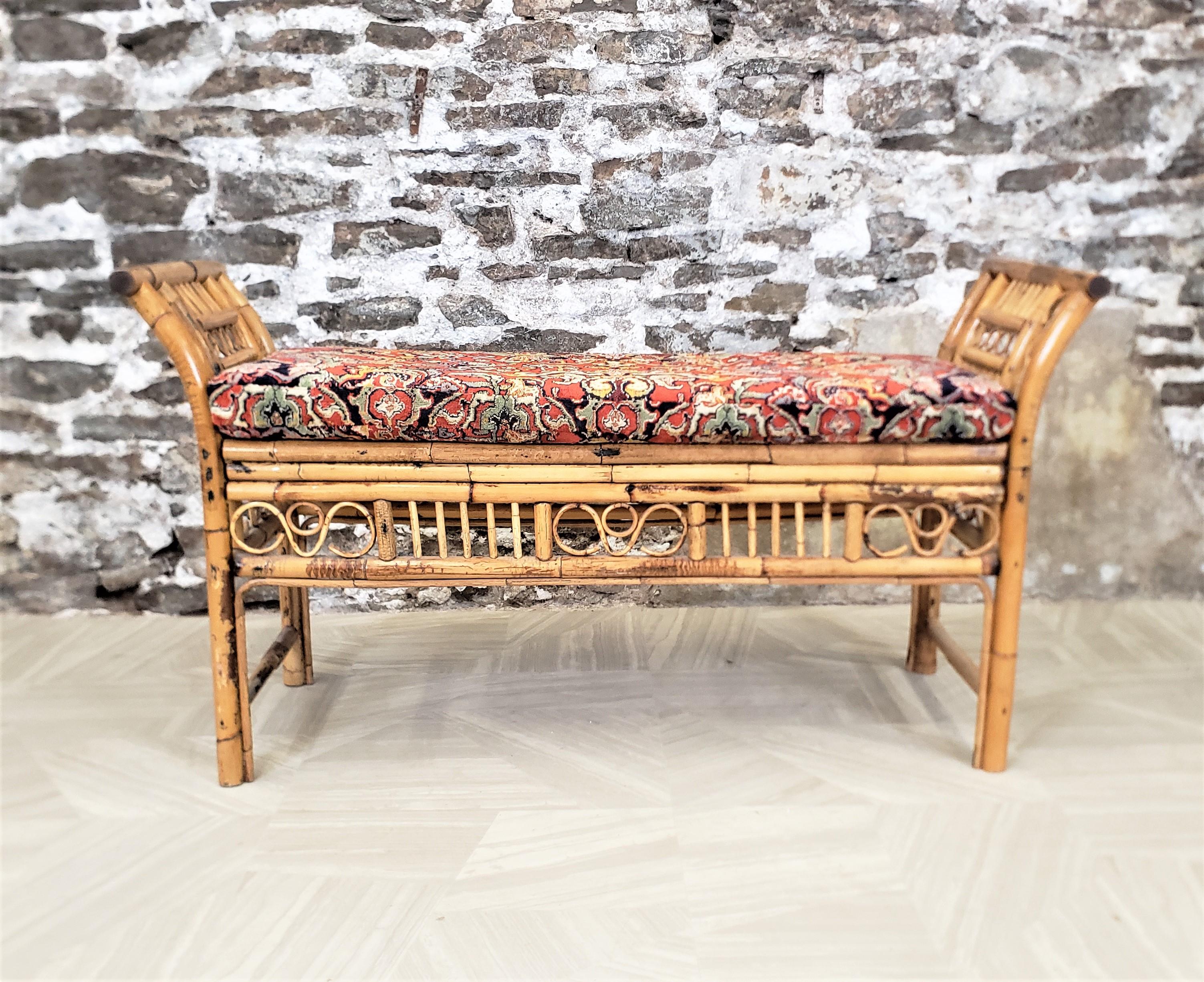 Antique Art Deco Rattan Bohemian Styled Bench with Cushion & Bolsters In Good Condition For Sale In Hamilton, Ontario