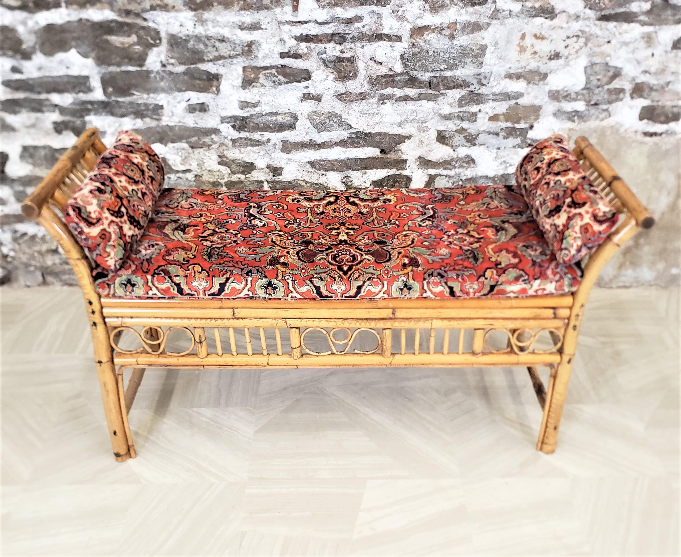 20th Century Antique Art Deco Rattan Bohemian Styled Bench with Cushion & Bolsters For Sale