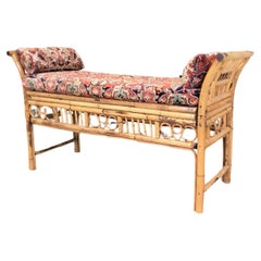 Antique Art Deco Rattan Bohemian Styled Bench with Cushion & Bolsters