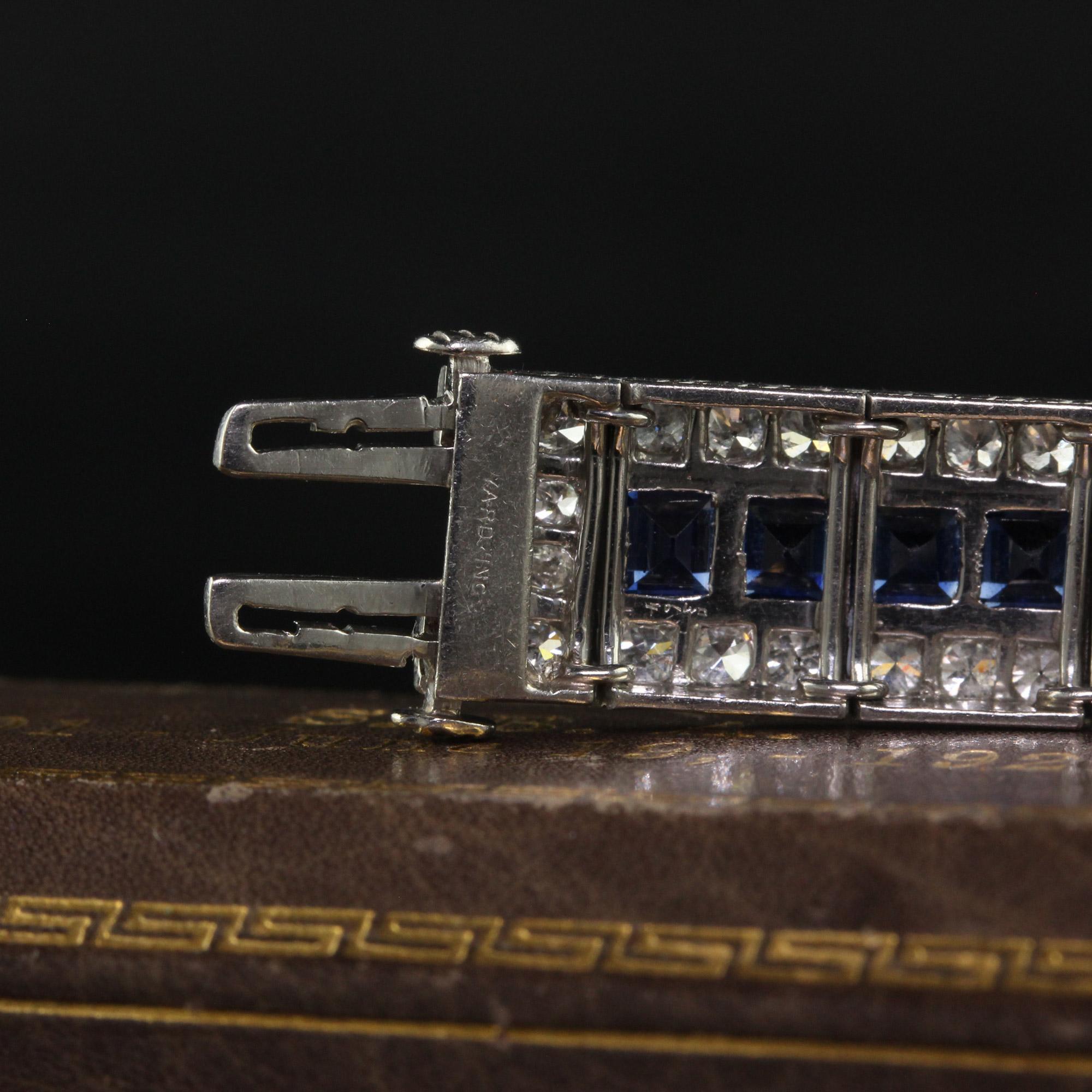 Antique Art Deco Raymond Yard Old Euro Diamond and Sapphire Bracelet - GIA For Sale 5