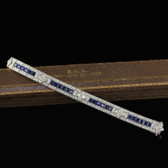 Bracelet Art déco ancien Raymond Yard, vieille Europe, diamants et saphirs - GIA