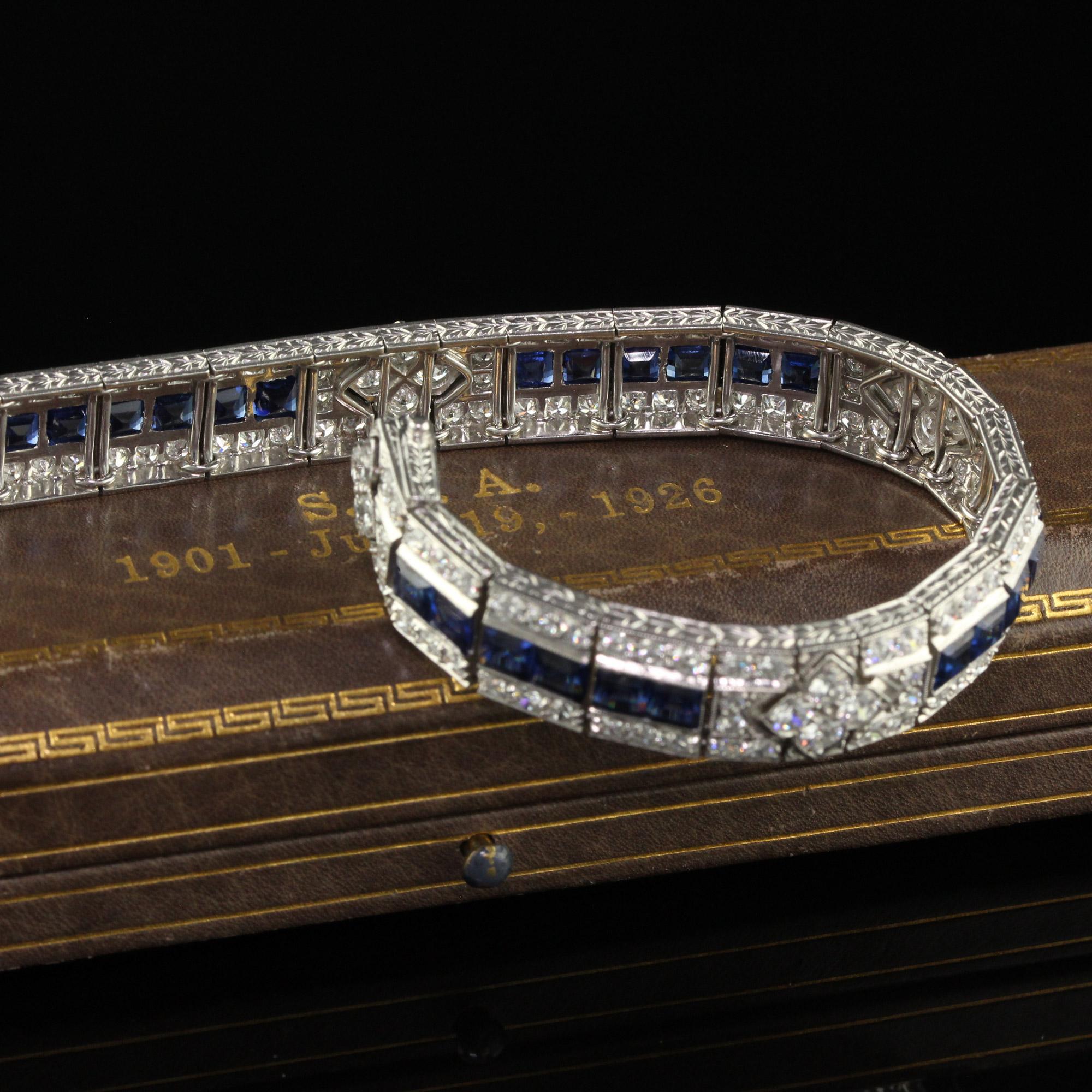 Old European Cut Antique Art Deco Raymond Yard Old Euro Diamond and Sapphire Bracelet - GIA For Sale