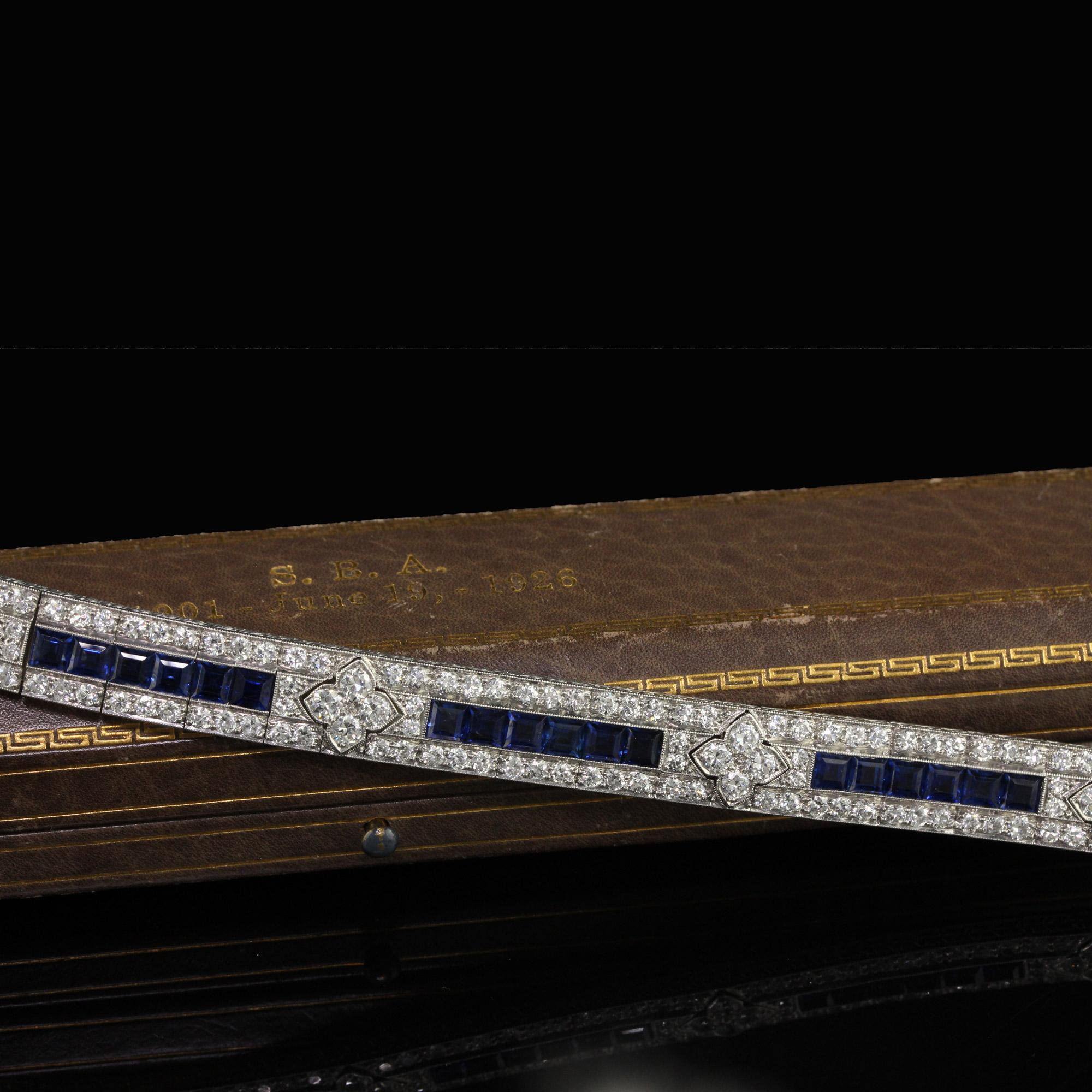 Antique Art Deco Raymond Yard Old Euro Diamond and Sapphire Bracelet - GIA In Good Condition For Sale In Great Neck, NY
