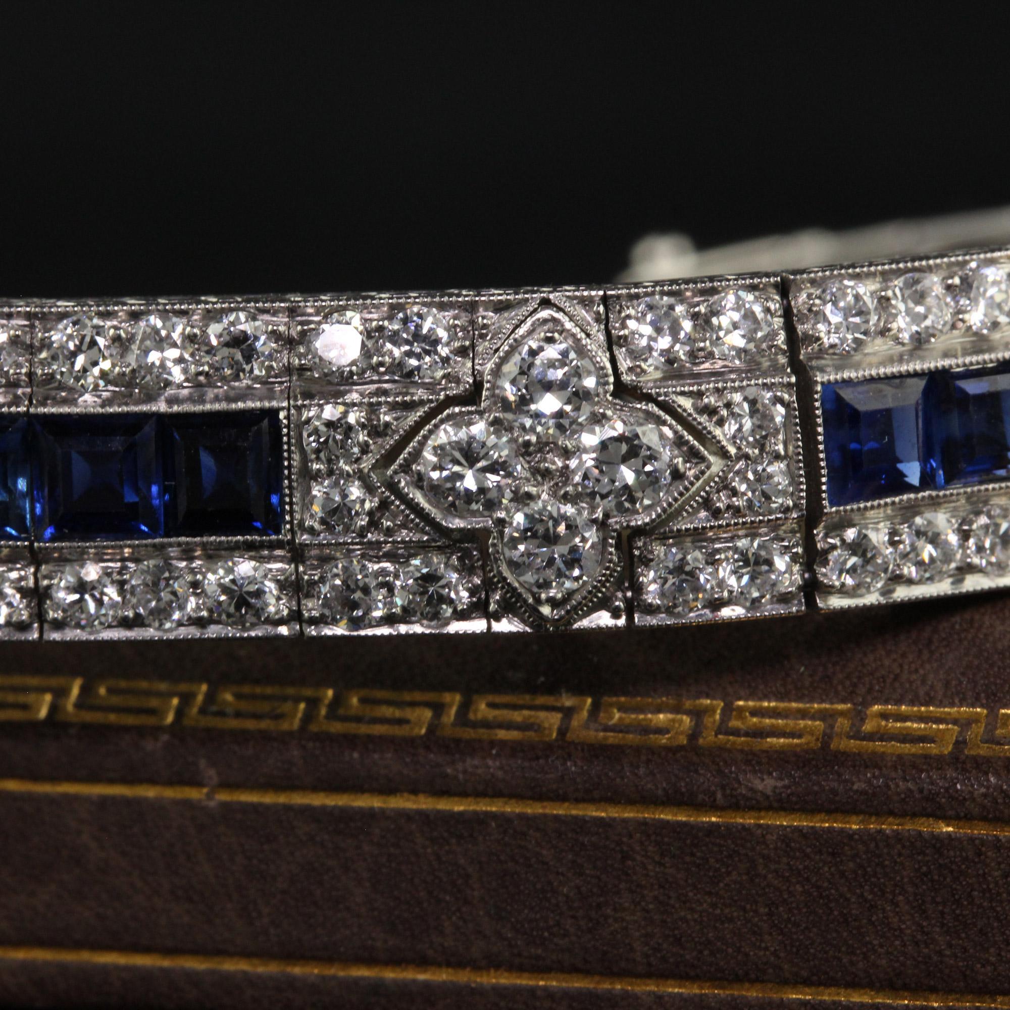 Antique Art Deco Raymond Yard Old Euro Diamond and Sapphire Bracelet - GIA For Sale 3