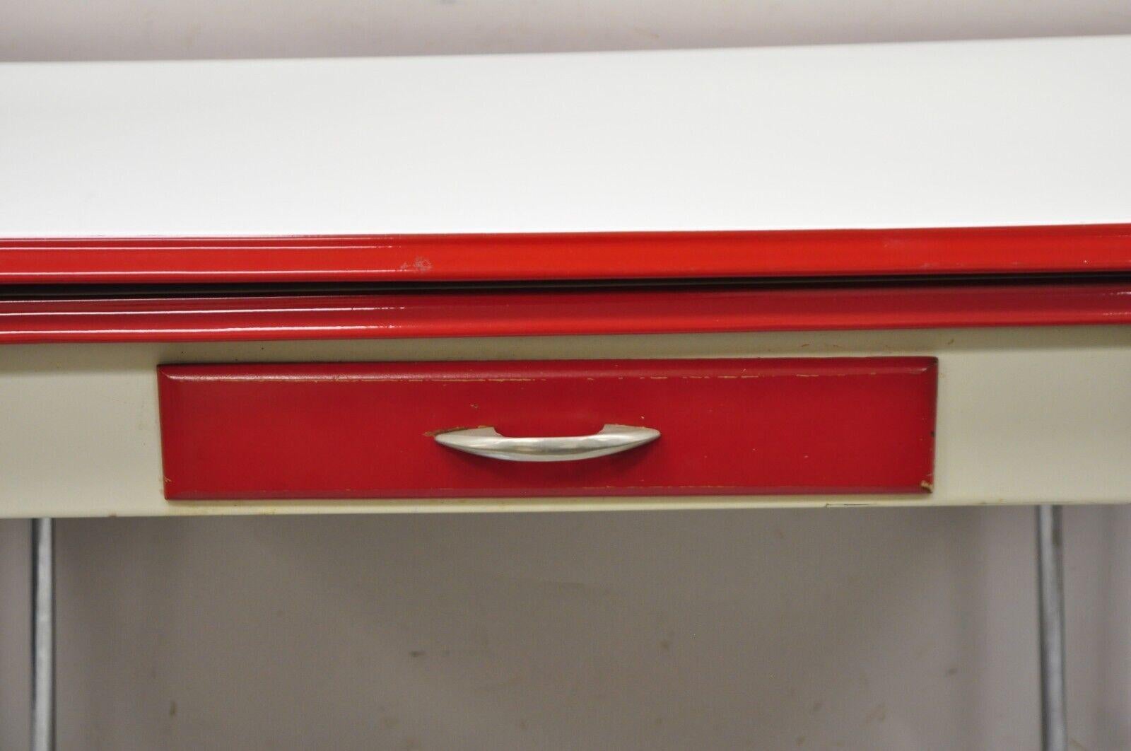 vintage enamel top table with drawer