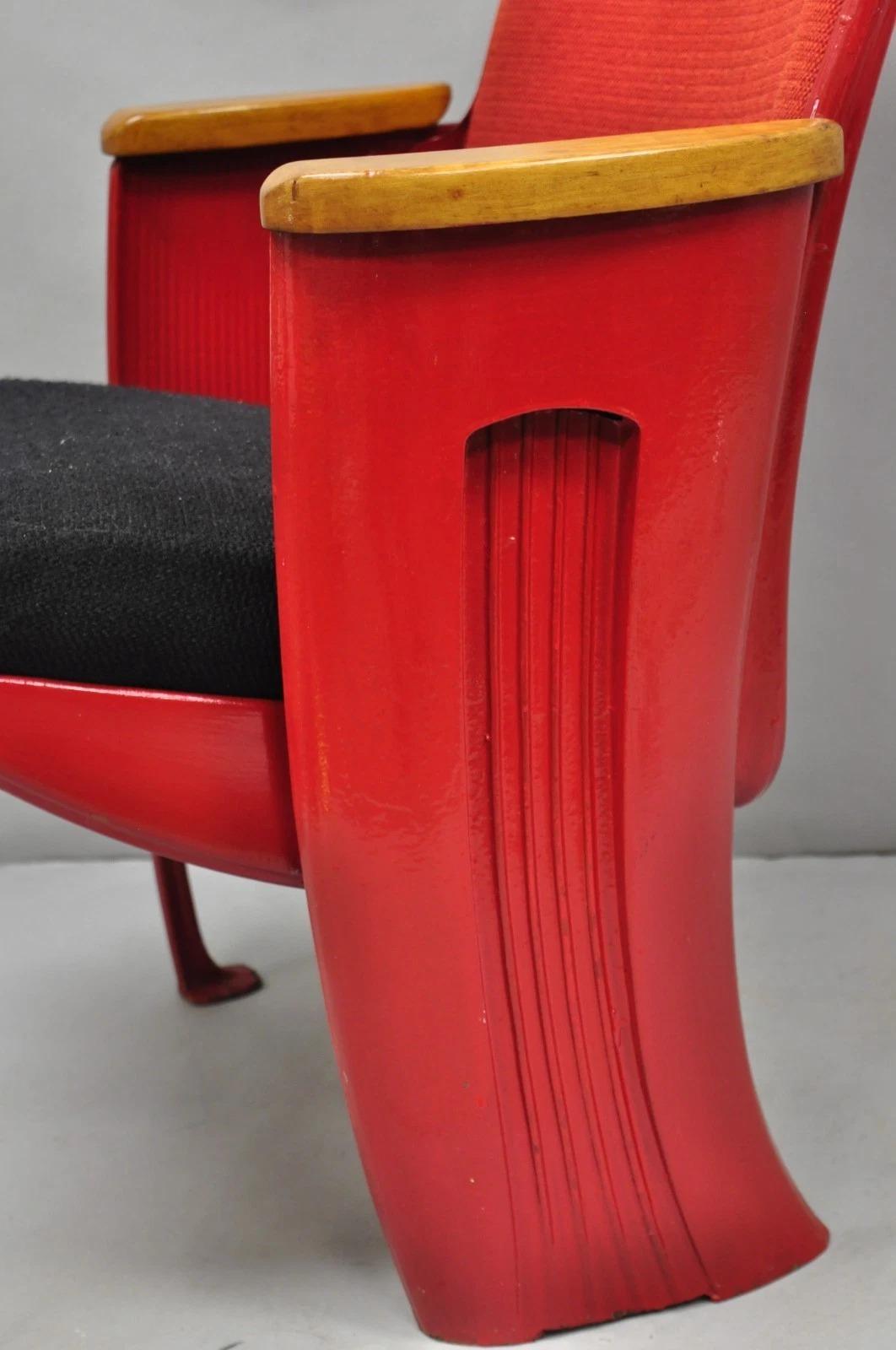 Antiker Art Deco rot lackiert authentisch gepolsterter Kinosessel im Angebot 6