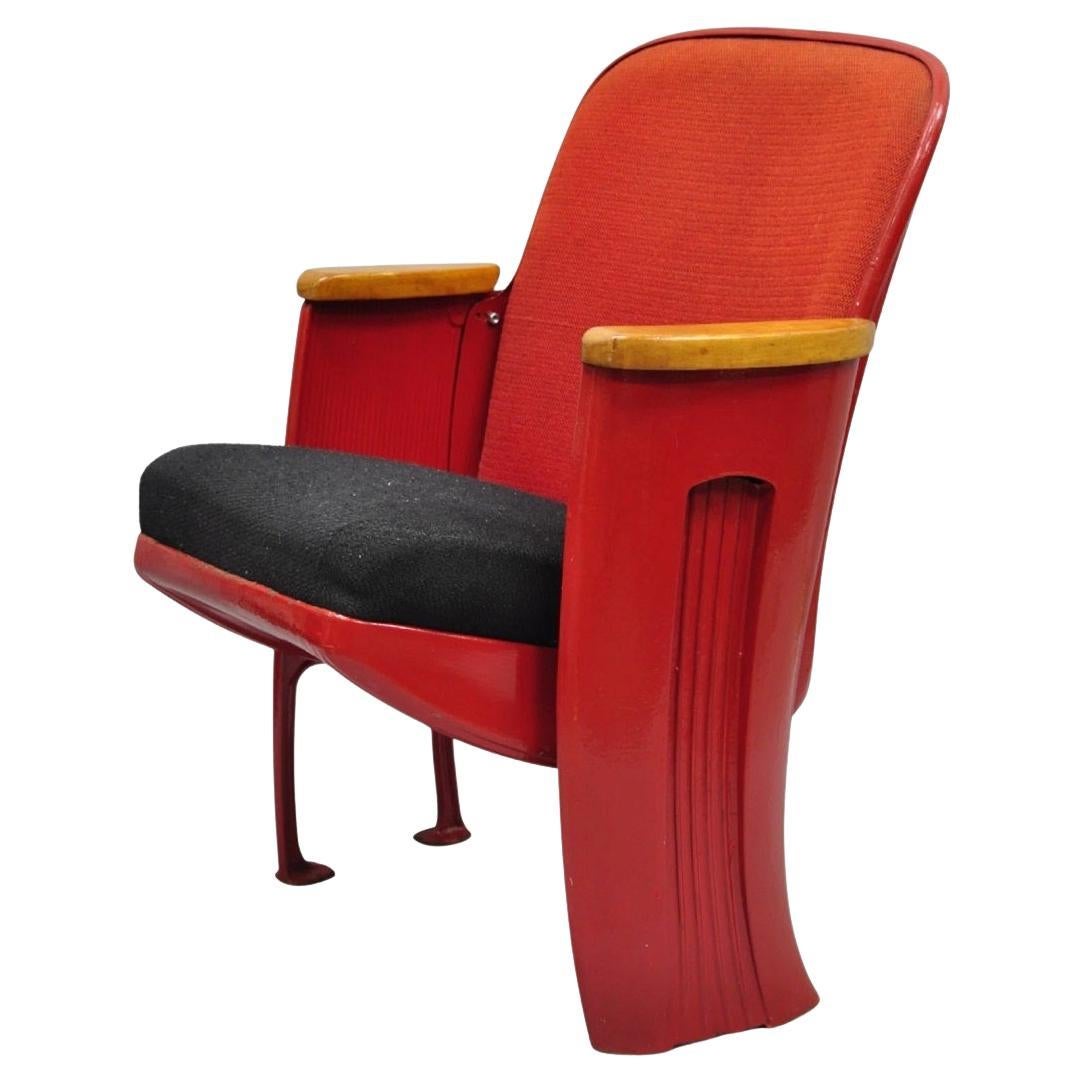 Sedia da cinema imbottita autentica dipinta di rosso in stile antico Art Deco