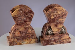 Antique Art Deco Red Sarrancolin Marble Patinated Bronze Flower Floral Vases