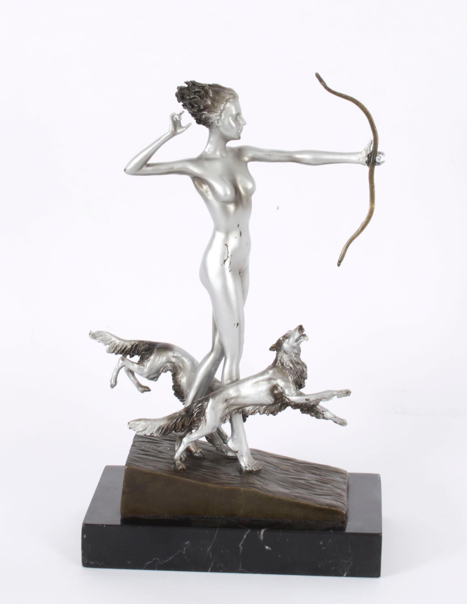Antique Art Deco Revival Bronze Diana the Huntress Josef Lorenzl 20th C In Good Condition For Sale In London, GB