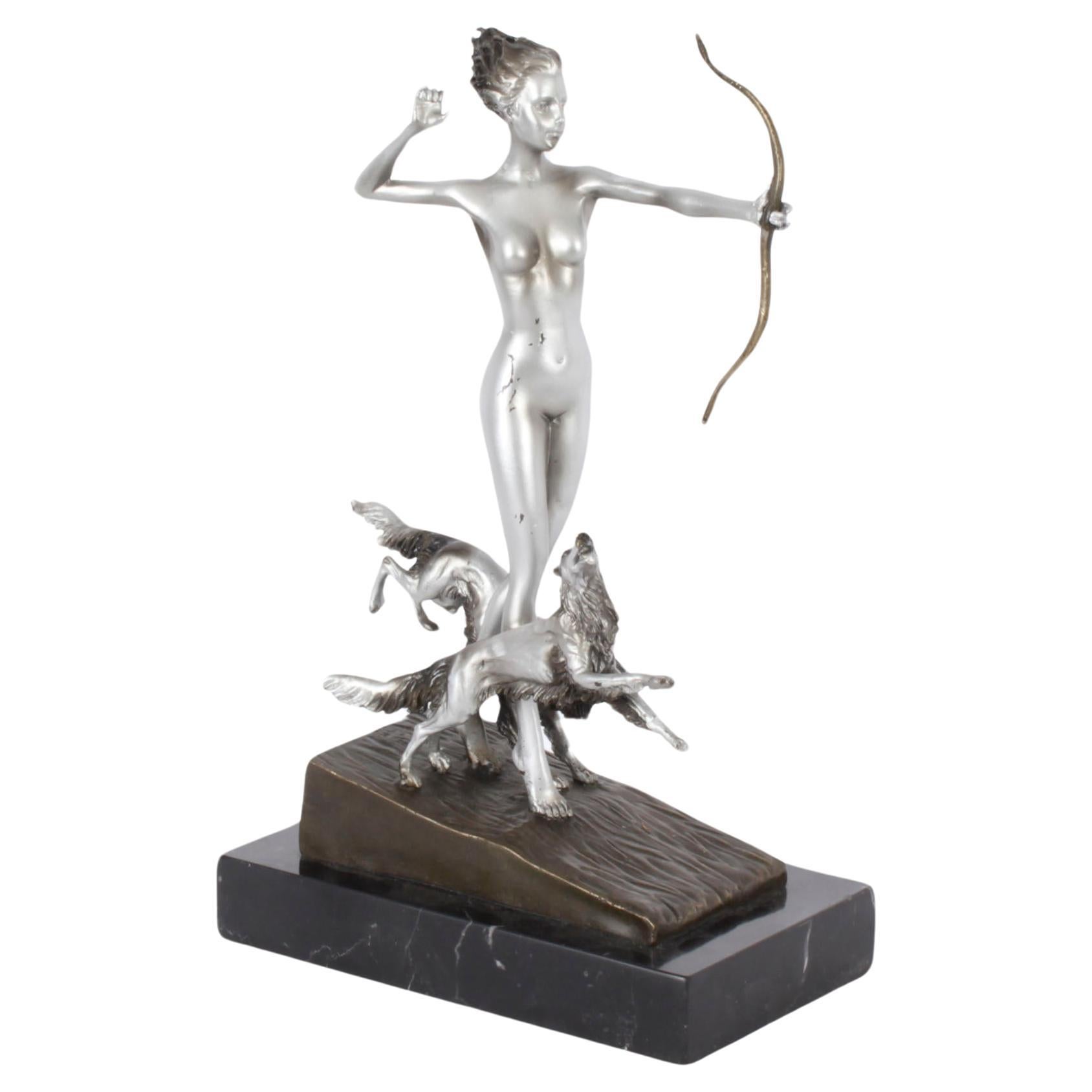 Antique bronze néo-Art déco Diane la chasseuse Josef Lorenzl 20e siècle