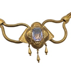 Antique Art Deco Revival Large Light Blue Crystal Necklace