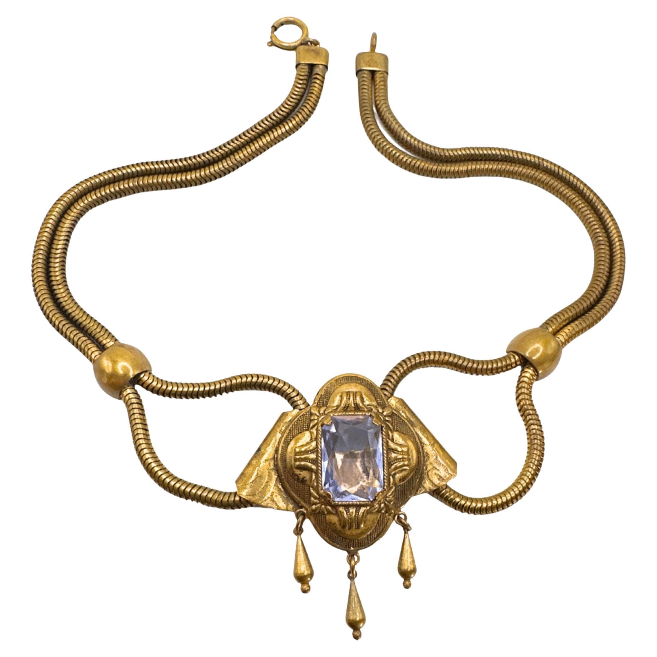 Antiguo Collar Art Decó de Cristal Azul Claro Grande