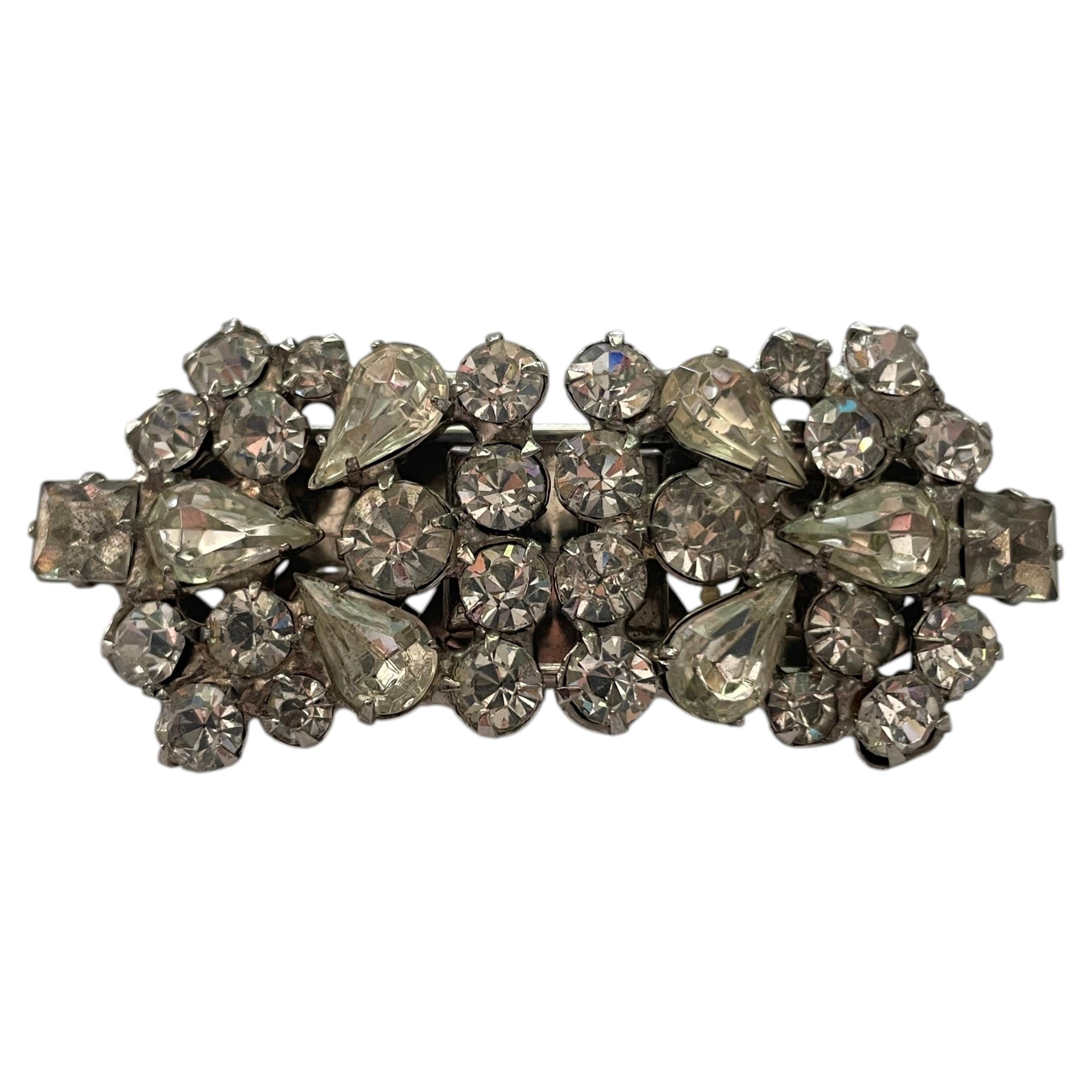 Antique Art Deco Rhinestone Convertible Double Clip Brooch Pin Three Way Wear