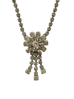 Antique Art Deco Rhinestone Floral Tassel Necklace with Safety Chain circa 1930~