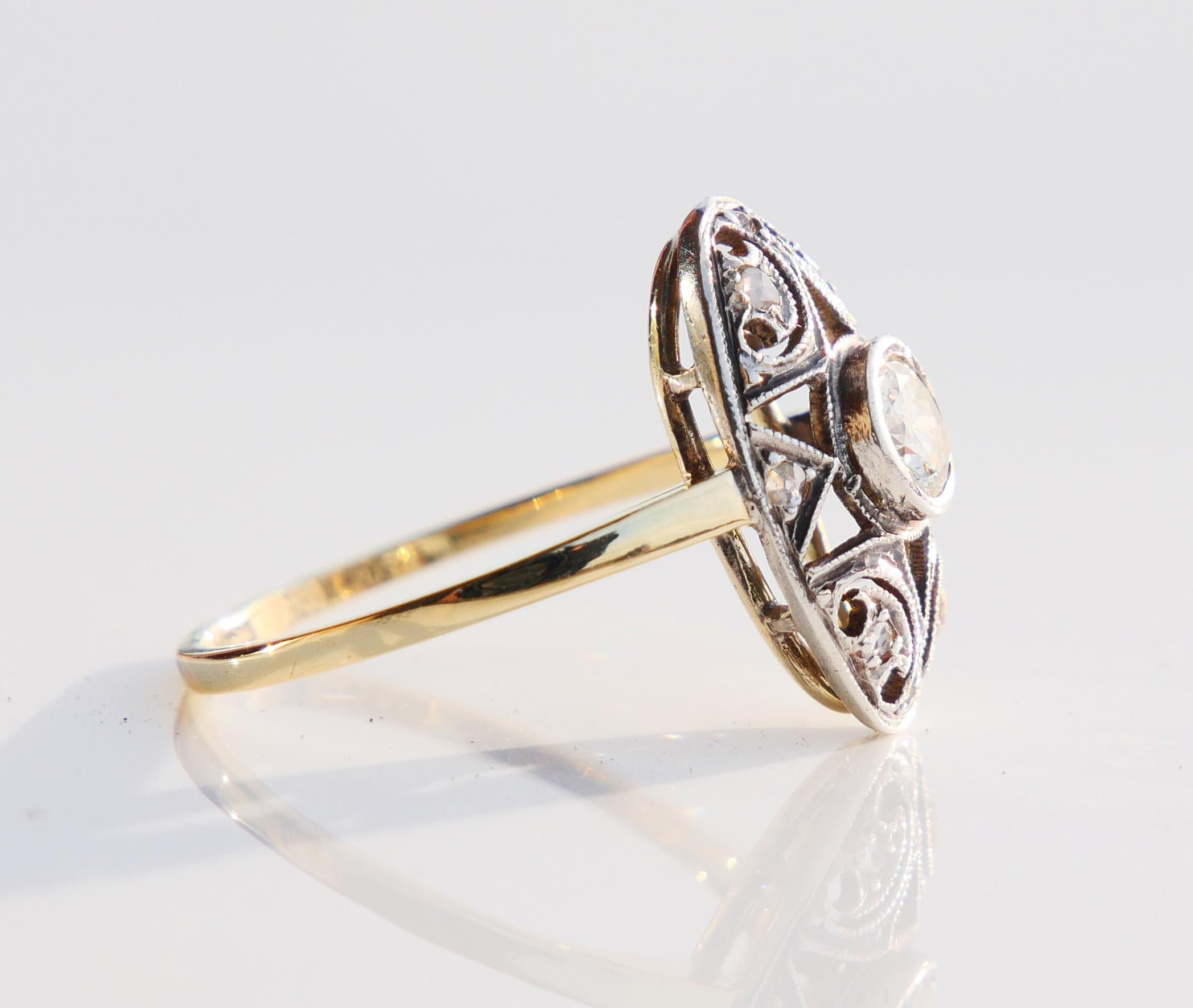 Antiker Art Deco Ring 0.5ct Diamant massiv 14K Grüngold Ø US 7.75 / 2.7g im Angebot 7
