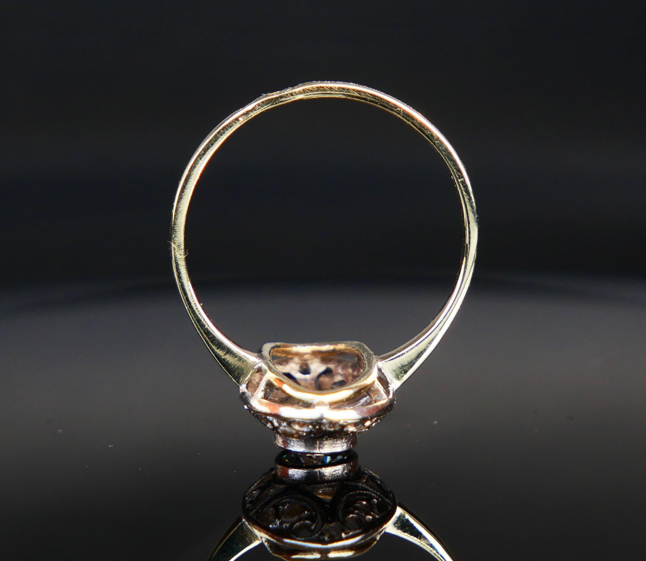 Antiker Art Deco Ring 0.5ct Diamant massiv 14K Grüngold Ø US 7.75 / 2.7g (Alteuropäischer Schliff) im Angebot