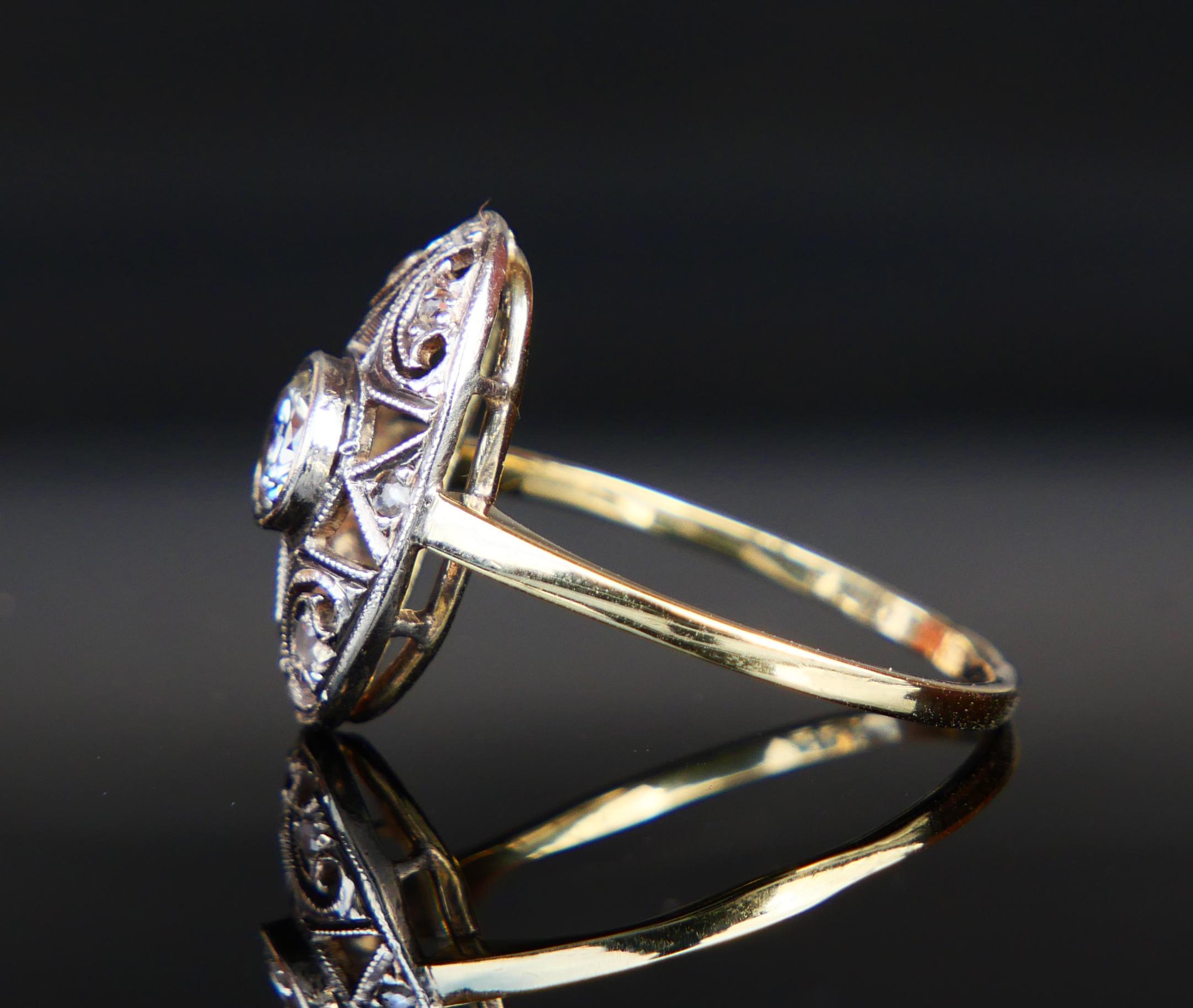 Antiker Art Deco Ring 0.5ct Diamant massiv 14K Grüngold Ø US 7.75 / 2.7g Damen im Angebot