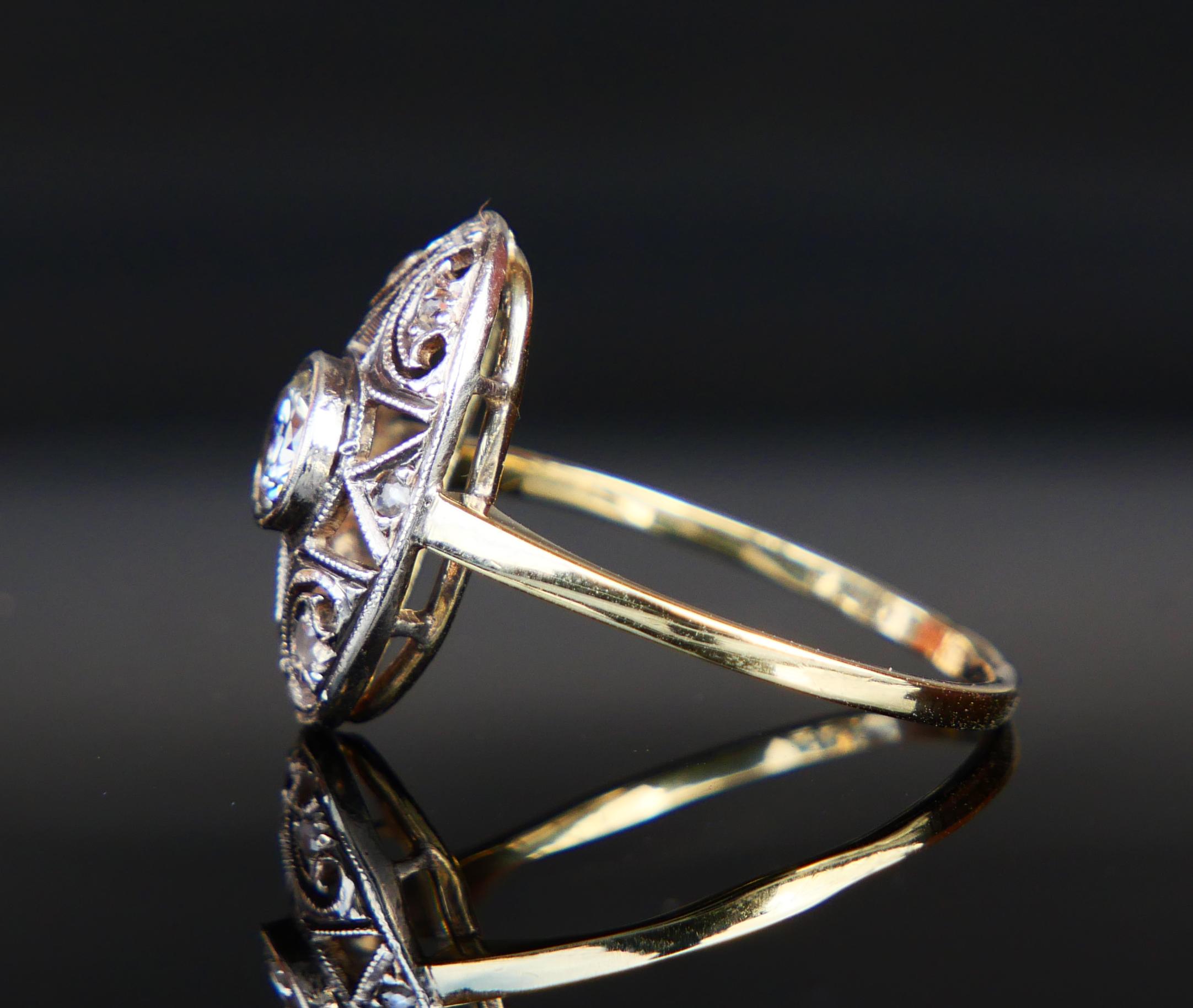 Antiker Art Deco Ring 0.5ct Diamant massiv 14K Grüngold Ø US 7.75 / 2.7g Damen