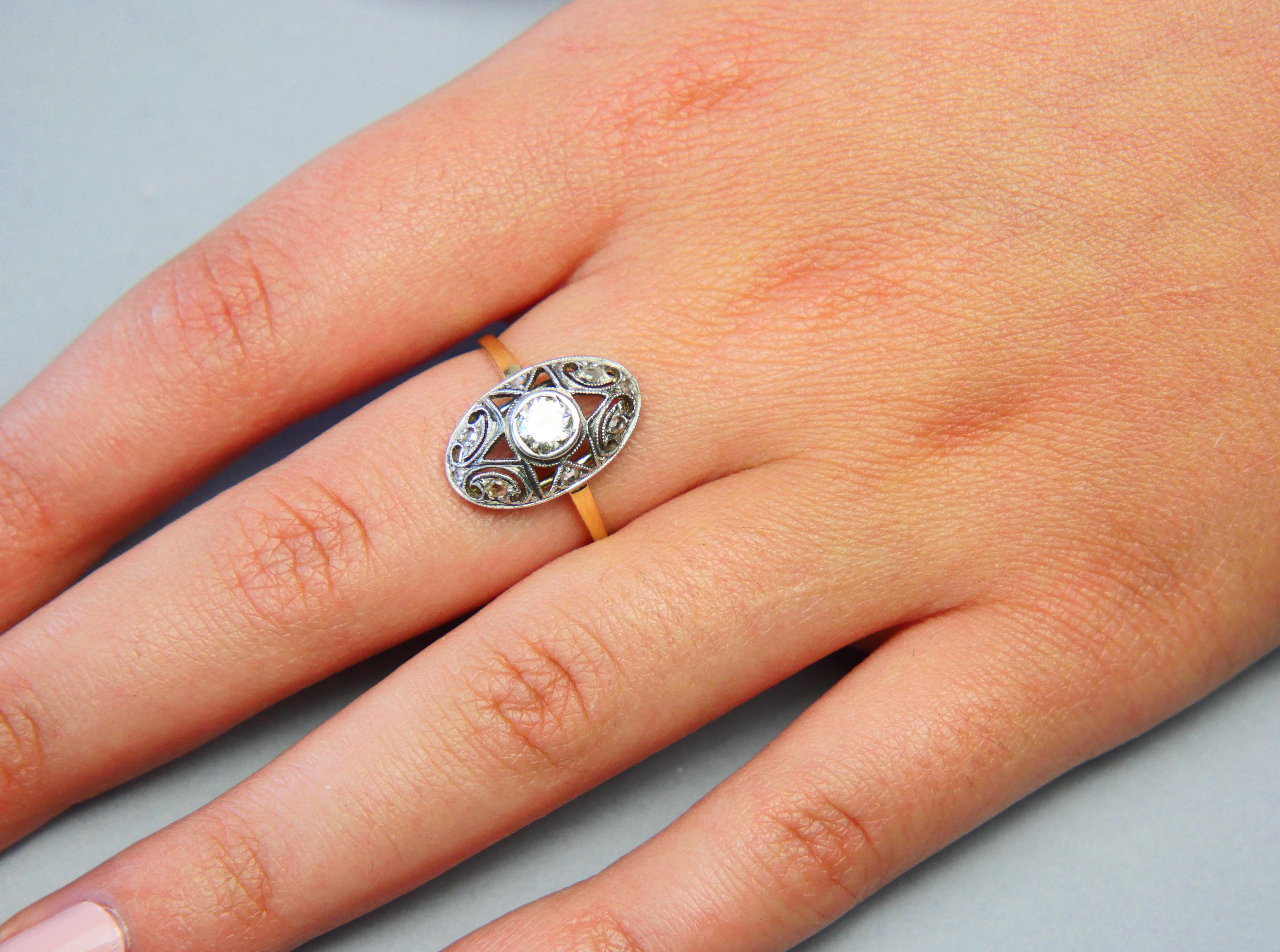 Antiker Art Deco Ring 0.5ct Diamant massiv 14K Grüngold Ø US 7.75 / 2.7g im Angebot 1