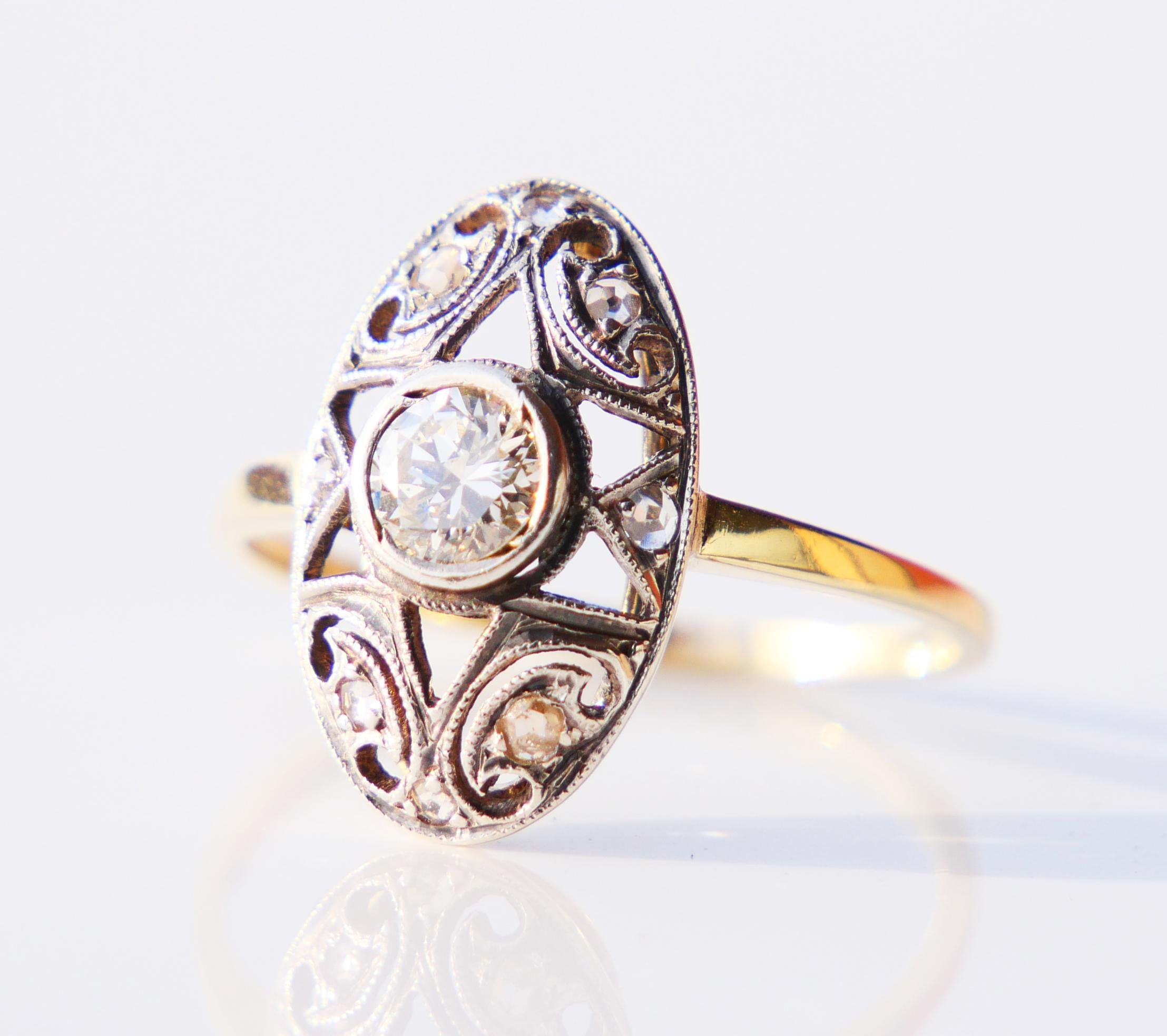 Antiker Art Deco Ring 0.5ct Diamant massiv 14K Grüngold Ø US 7.75 / 2.7g im Angebot 4