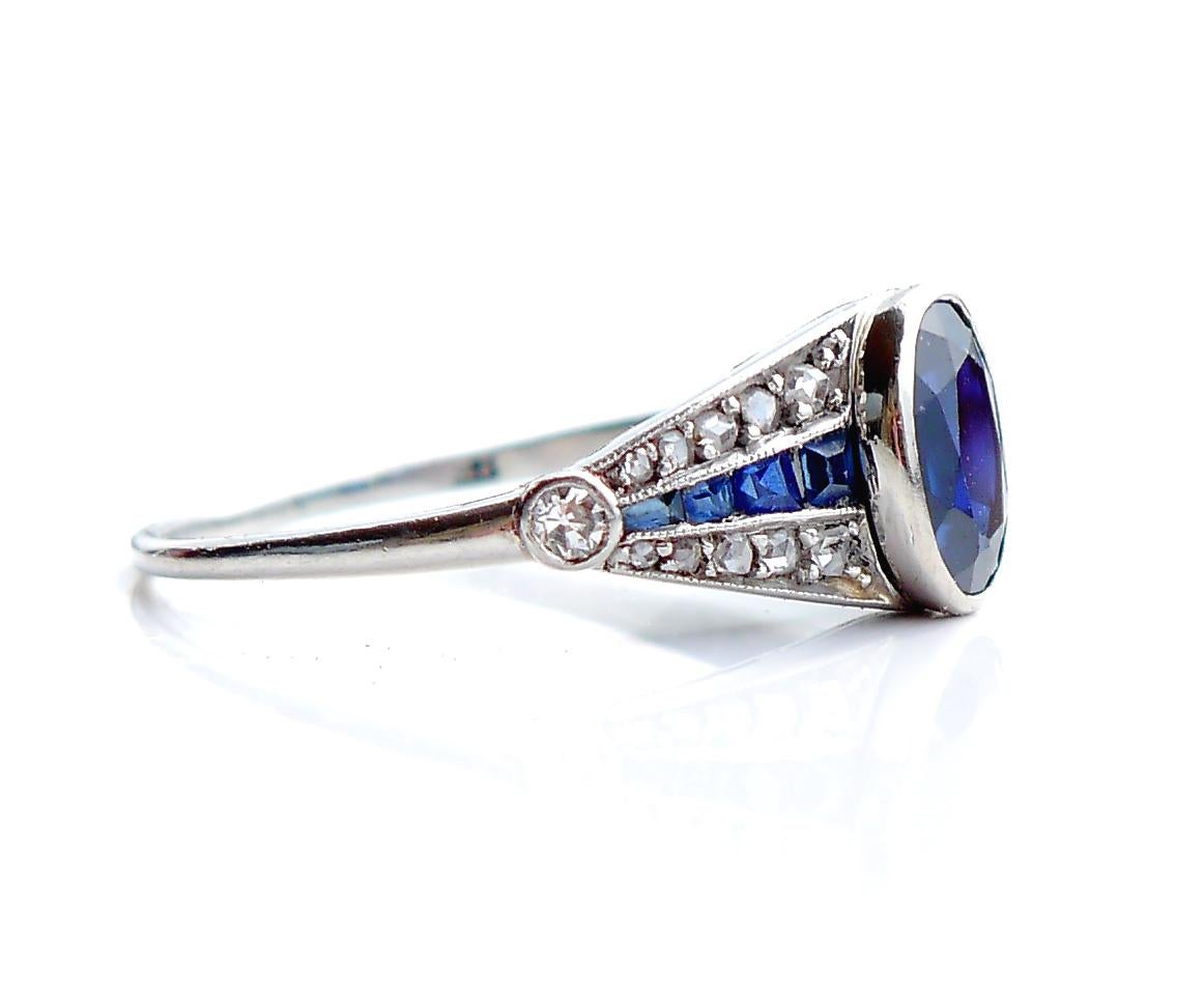 Antique Art - Deco Ring 1.2ct Sapphire Diamonds solid Platinum ØUS 7.25 /3gr For Sale 5