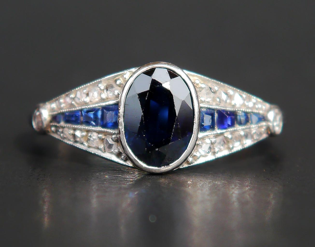 Antique Art - Deco Ring 1.2ct Sapphire Diamonds solid Platinum ØUS 7.25 /3gr For Sale 6