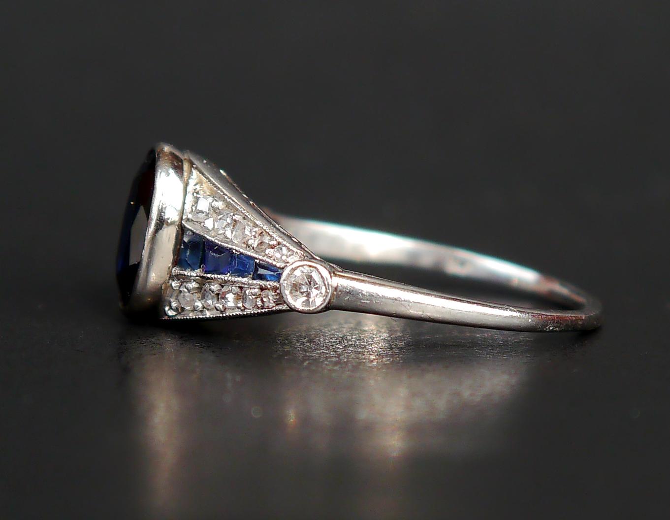 Antique Art - Deco Ring 1.2ct Sapphire Diamonds solid Platinum ØUS 7.25 /3gr For Sale 8