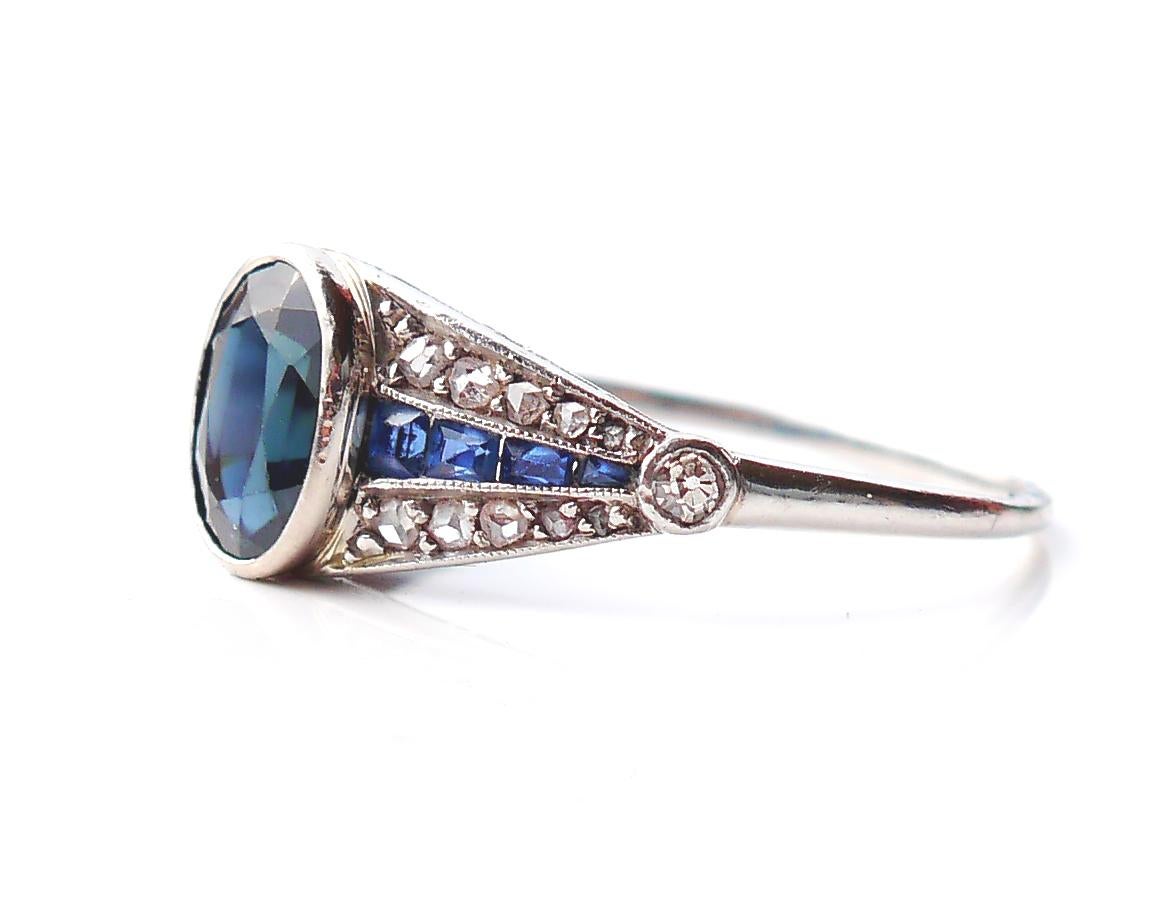 Art Deco Antique Art - Deco Ring 1.2ct Sapphire Diamonds solid Platinum ØUS 7.25 /3gr For Sale