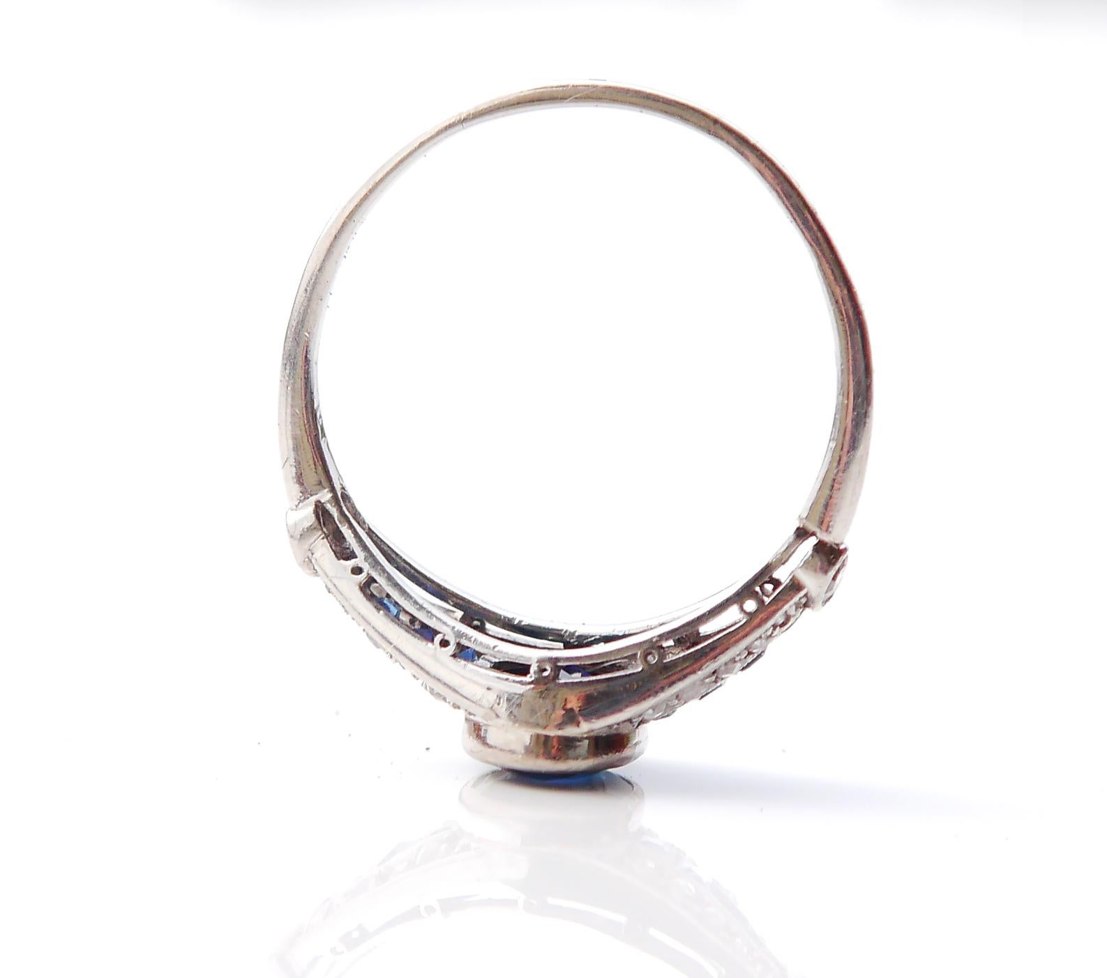 Women's Antique Art - Deco Ring 1.2ct Sapphire Diamonds solid Platinum ØUS 7.25 /3gr For Sale