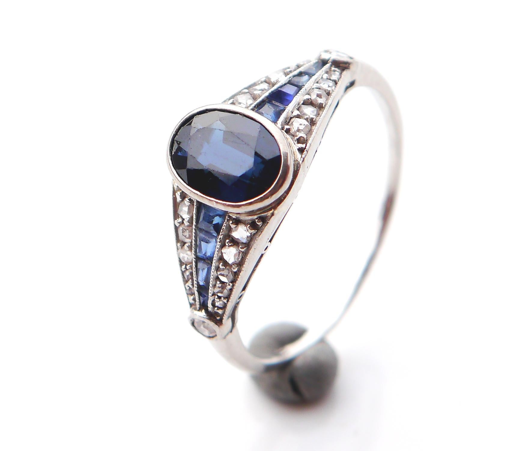 Antique Art - Deco Ring 1.2ct Sapphire Diamonds solid Platinum ØUS 7.25 /3gr For Sale 1