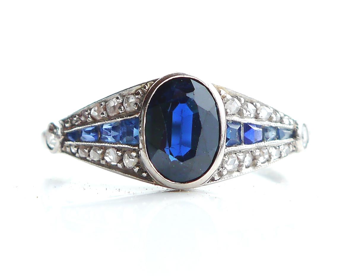 Antique Art - Deco Ring 1.2ct Sapphire Diamonds solid Platinum ØUS 7.25 /3gr For Sale 4