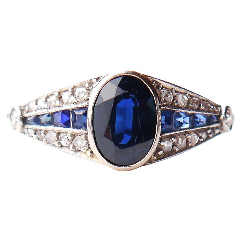 Antique Art - Deco Ring 1.2ct Sapphire Diamonds solid Platinum ØUS 7.25 /3gr For Sale