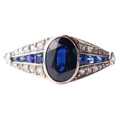 Antique Art - Deco Ring 1.2ct Sapphire Diamonds solid Platinum ØUS 7.25 /3gr