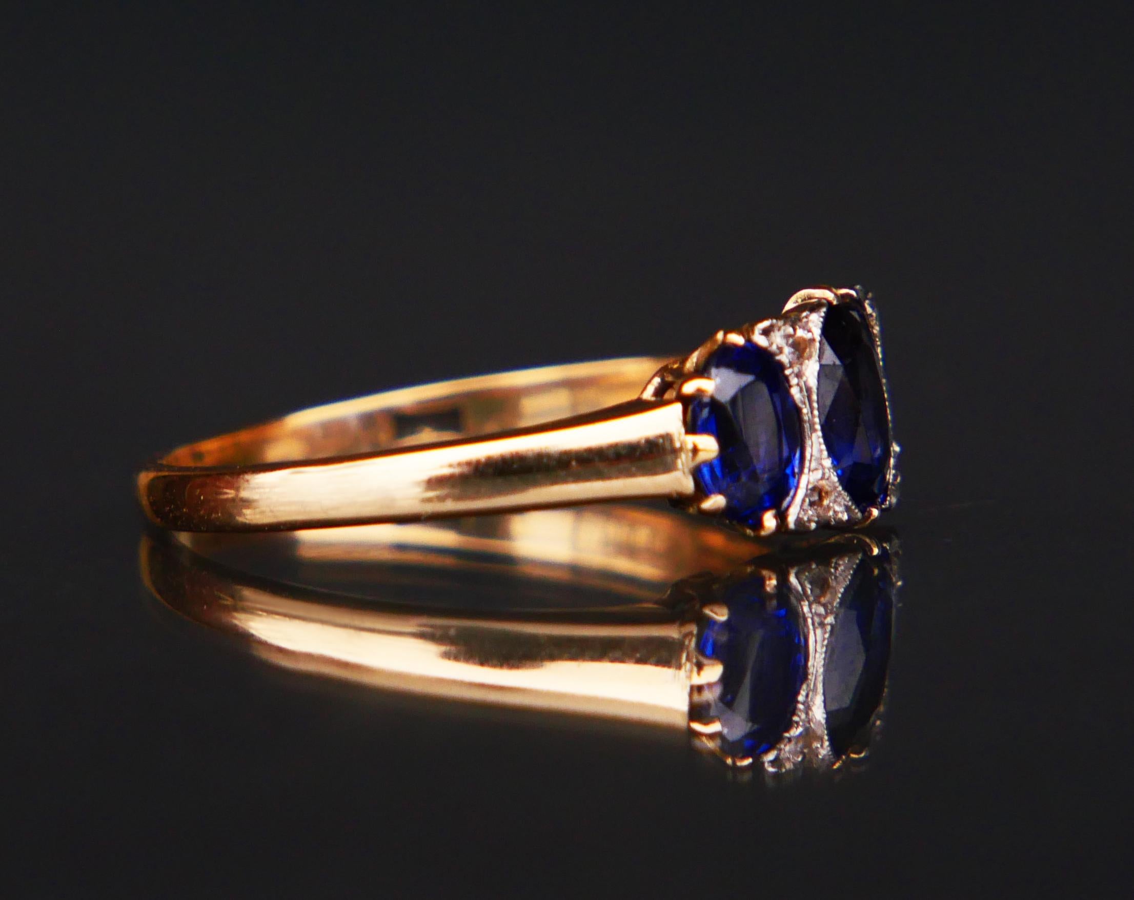 Bague ancienne Art Deco 1ct Sapphires Diamonds 14K Gold Platinum Ø US7.25 /2.7gr en vente 6