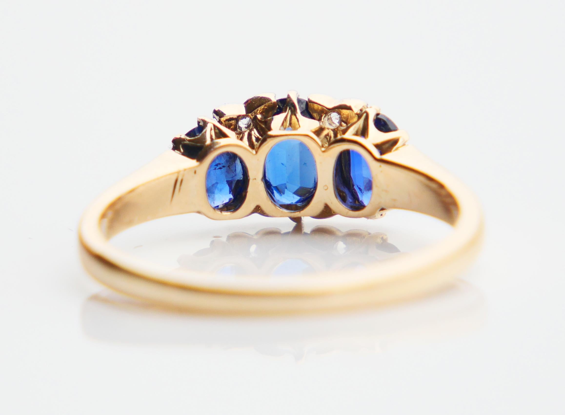 Old European Cut Antique Art Deco Ring 1ct Sapphires Diamonds 14K Gold Platinum Ø US7.25 /2.7gr For Sale