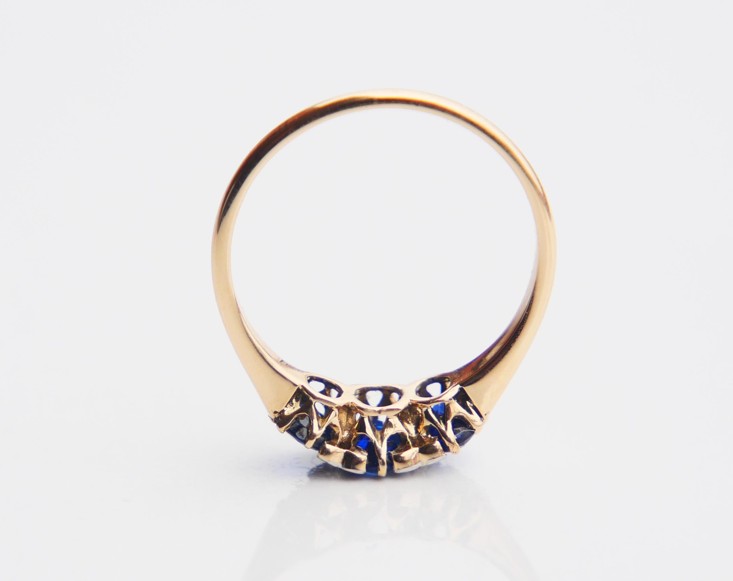 Women's Antique Art Deco Ring 1ct Sapphires Diamonds 14K Gold Platinum Ø US7.25 /2.7gr For Sale