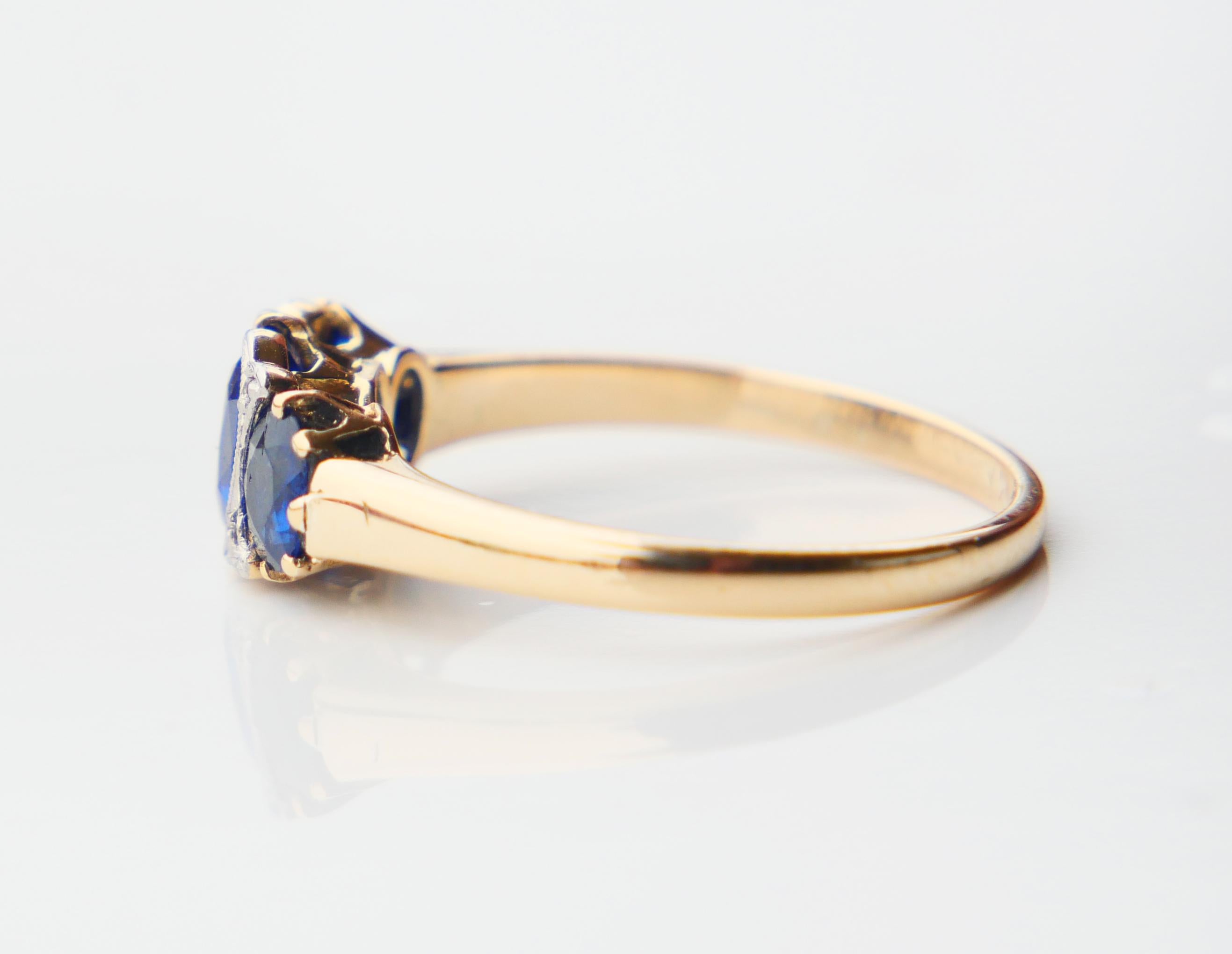 Bague ancienne Art Deco 1ct Sapphires Diamonds 14K Gold Platinum Ø US7.25 /2.7gr en vente 2