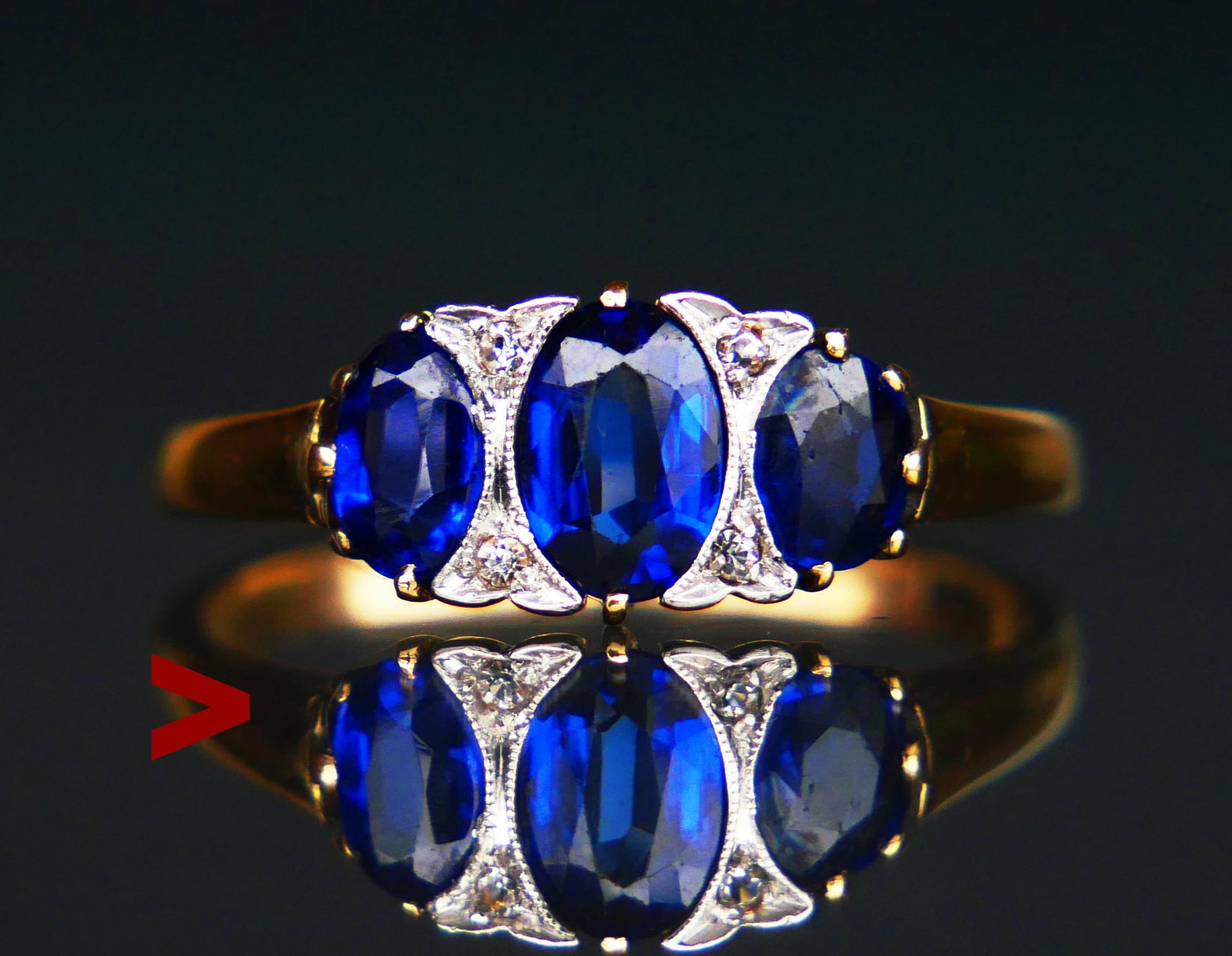 Bague ancienne Art Deco 1ct Sapphires Diamonds 14K Gold Platinum Ø US7.25 /2.7gr en vente 3