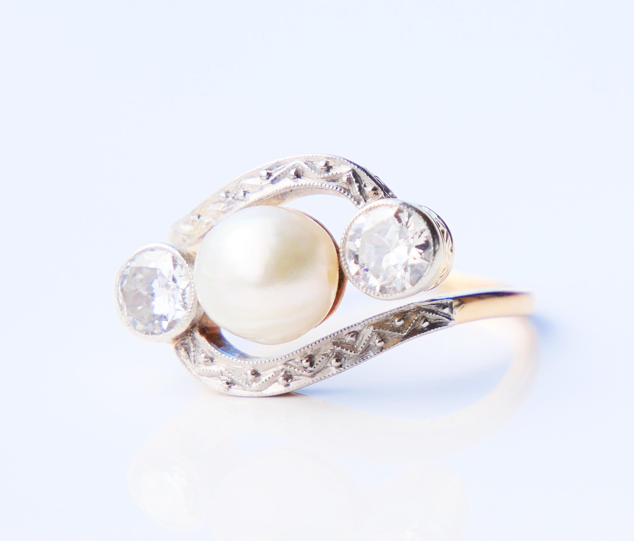 Antiker Art Deco Ring Mabe Perle 1 ctw Diamanten massiv 14K Gold ØUS 6.5/ 4gr im Angebot 6