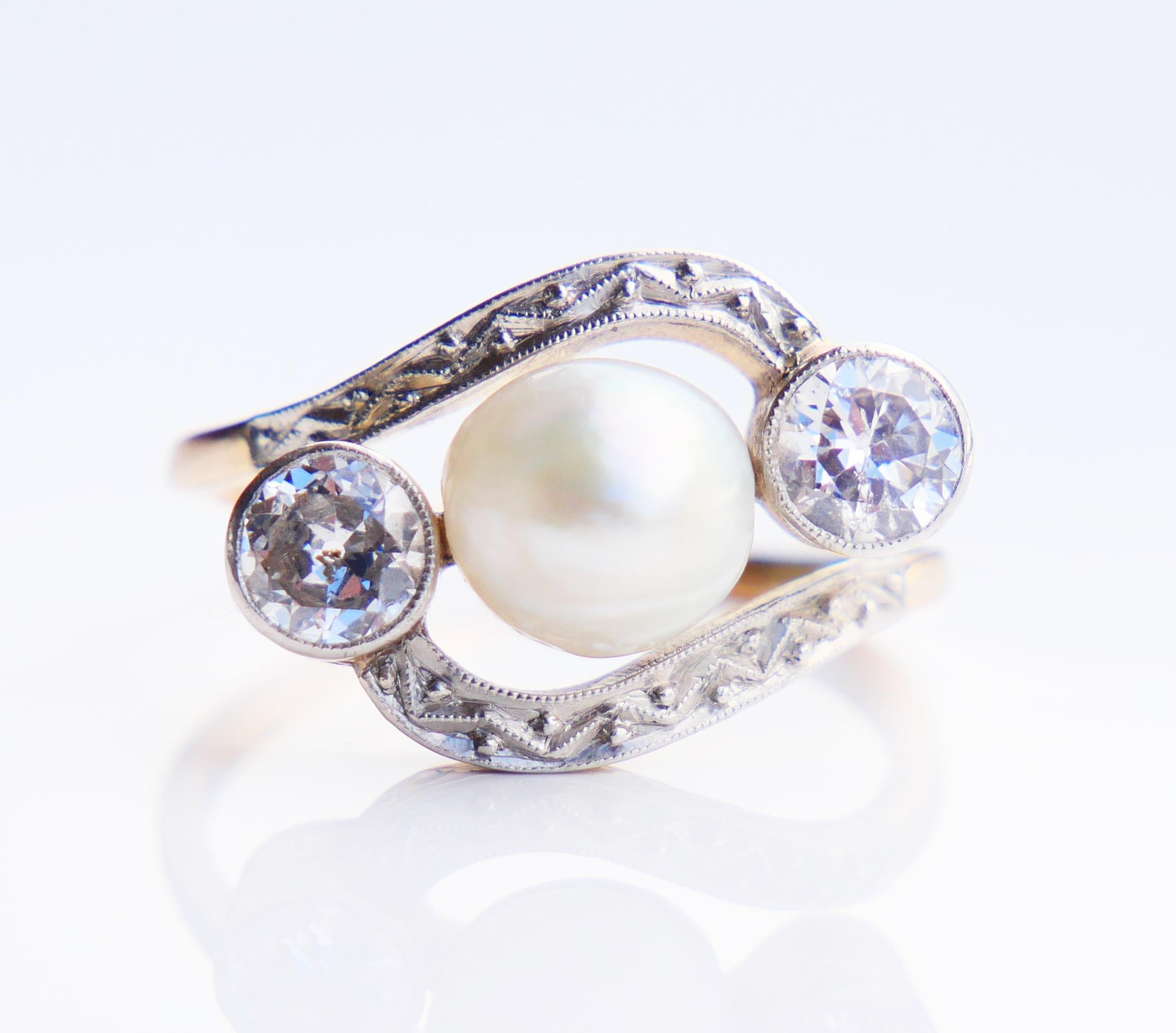 Antiker Art Deco Ring Mabe Perle 1 ctw Diamanten massiv 14K Gold ØUS 6.5/ 4gr im Angebot 7