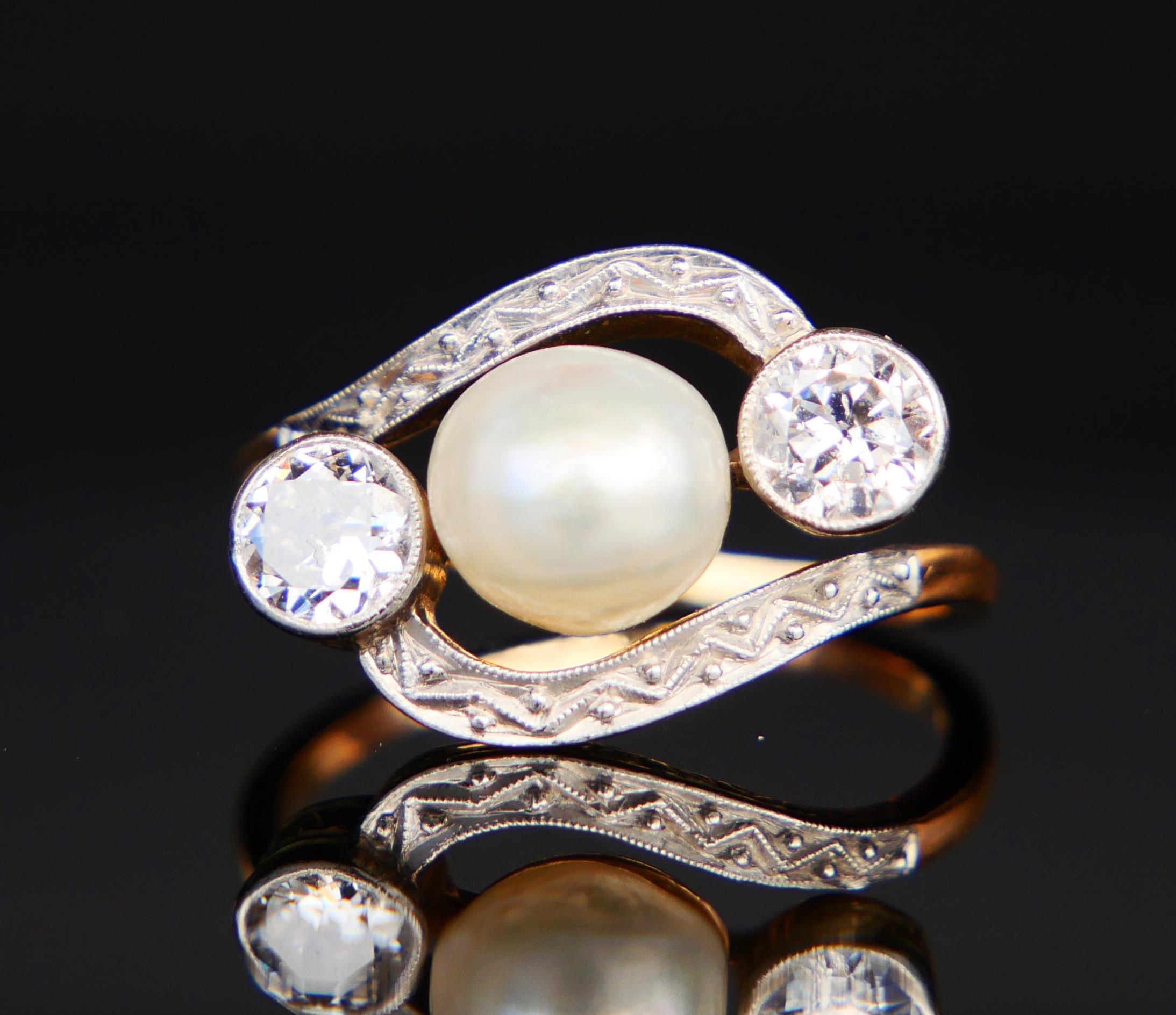 Antiker Art Deco Ring Mabe Perle 1 ctw Diamanten massiv 14K Gold ØUS 6.5/ 4gr (Art déco) im Angebot