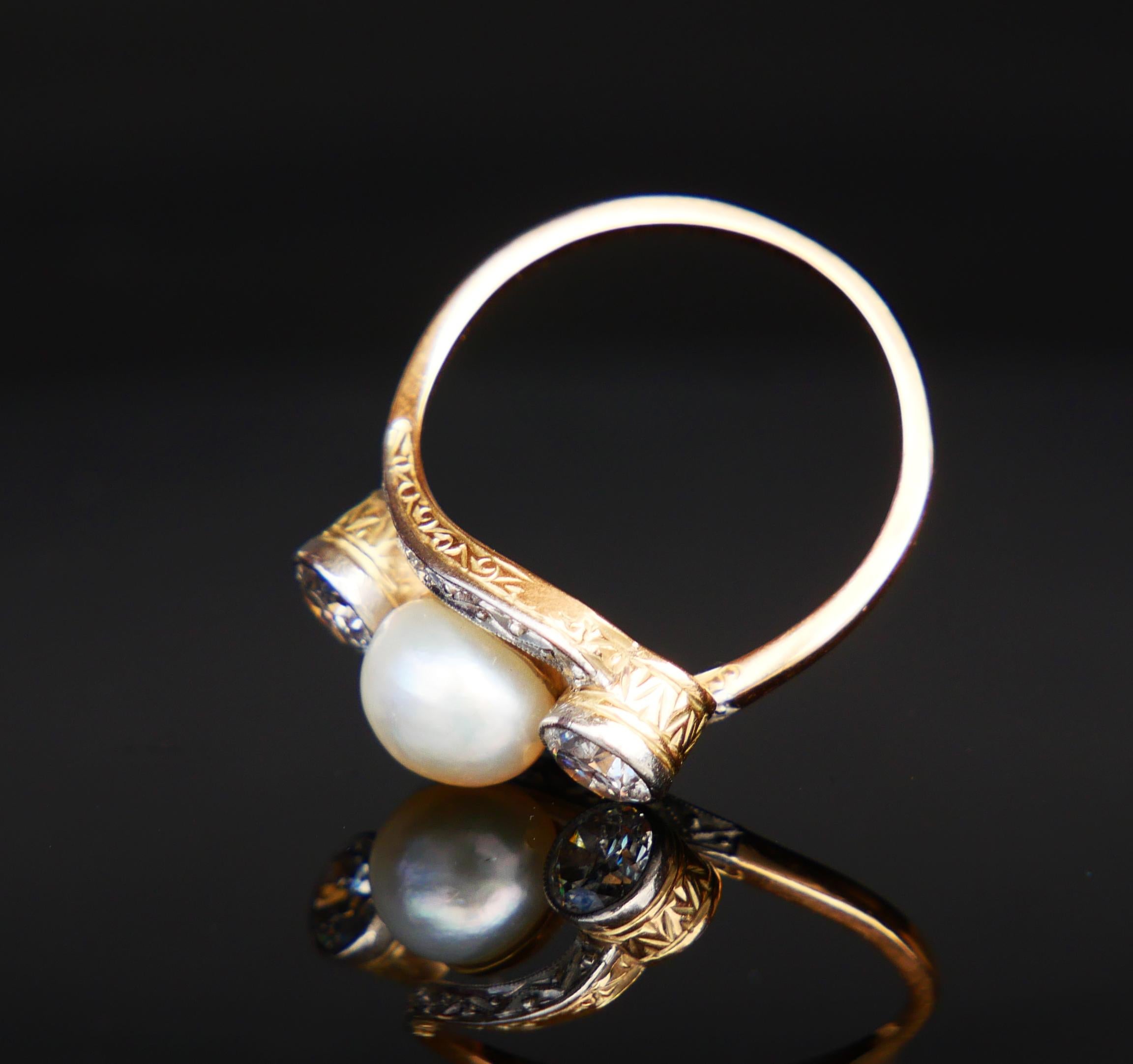 Antiker Art Deco Ring Mabe Perle 1 ctw Diamanten massiv 14K Gold ØUS 6.5/ 4gr (Ovalschliff) im Angebot