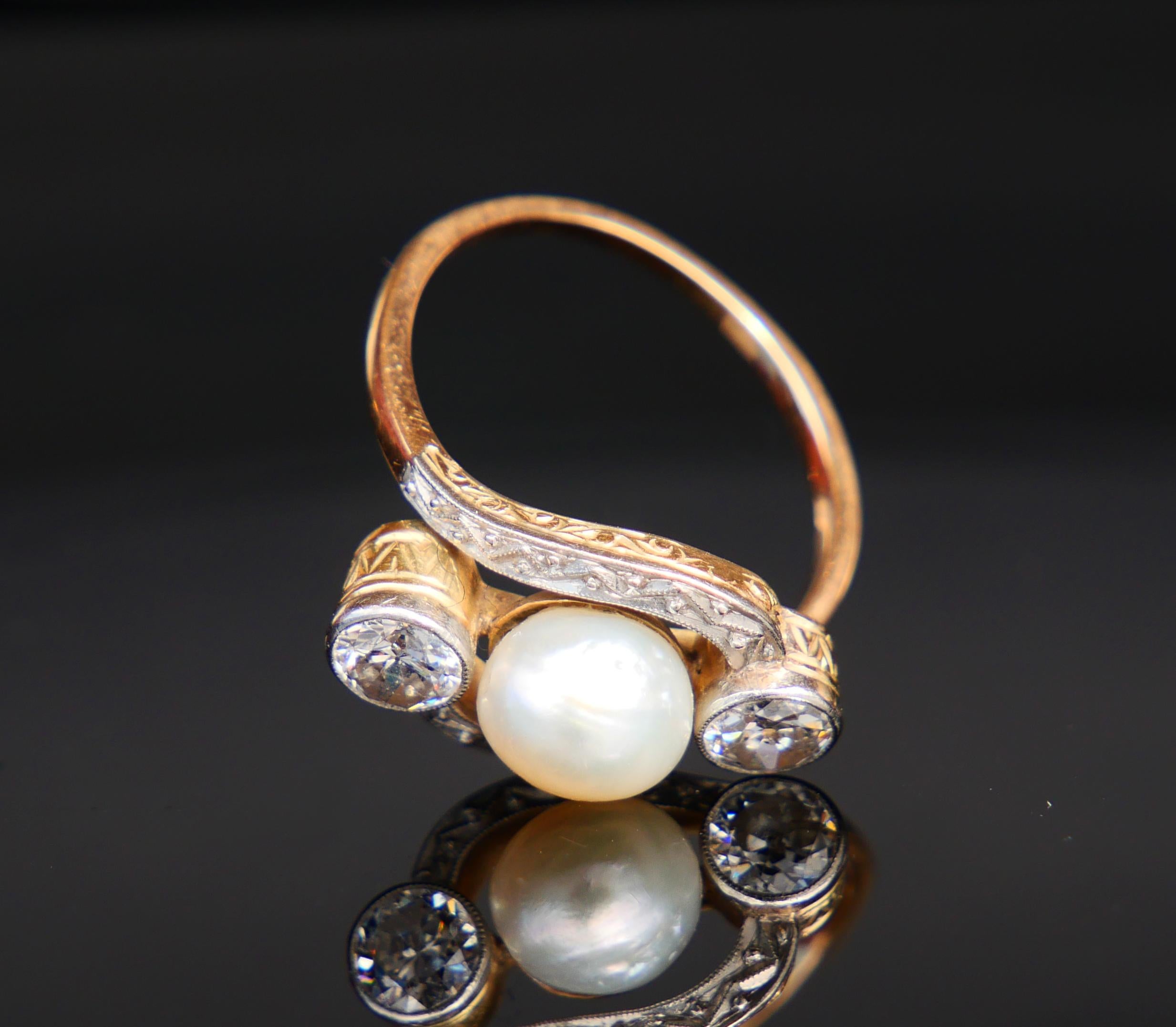 Antiker Art Deco Ring Mabe Perle 1 ctw Diamanten massiv 14K Gold ØUS 6.5/ 4gr Damen im Angebot