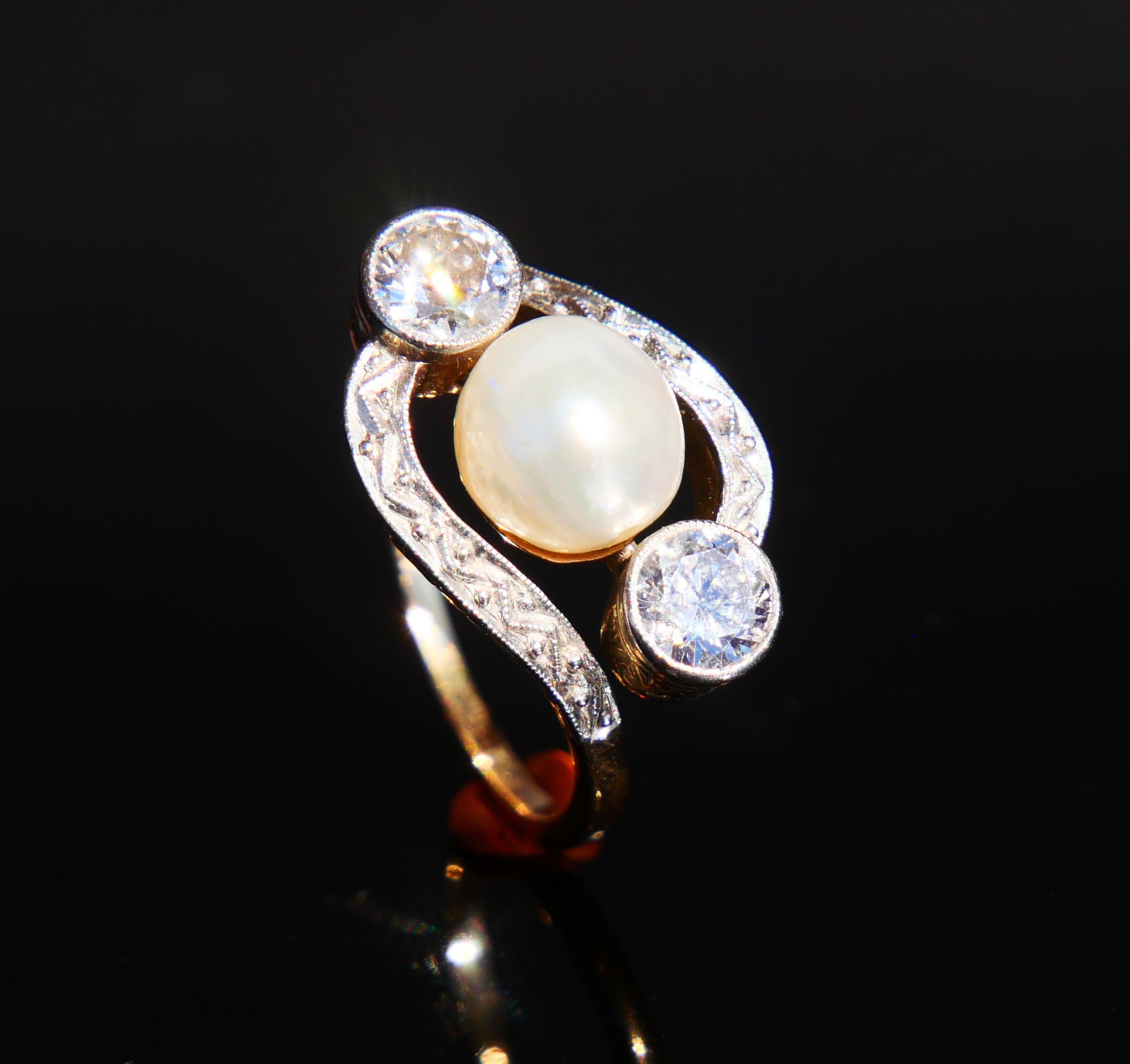 Antiker Art Deco Ring Mabe Perle 1 ctw Diamanten massiv 14K Gold ØUS 6.5/ 4gr im Angebot 1