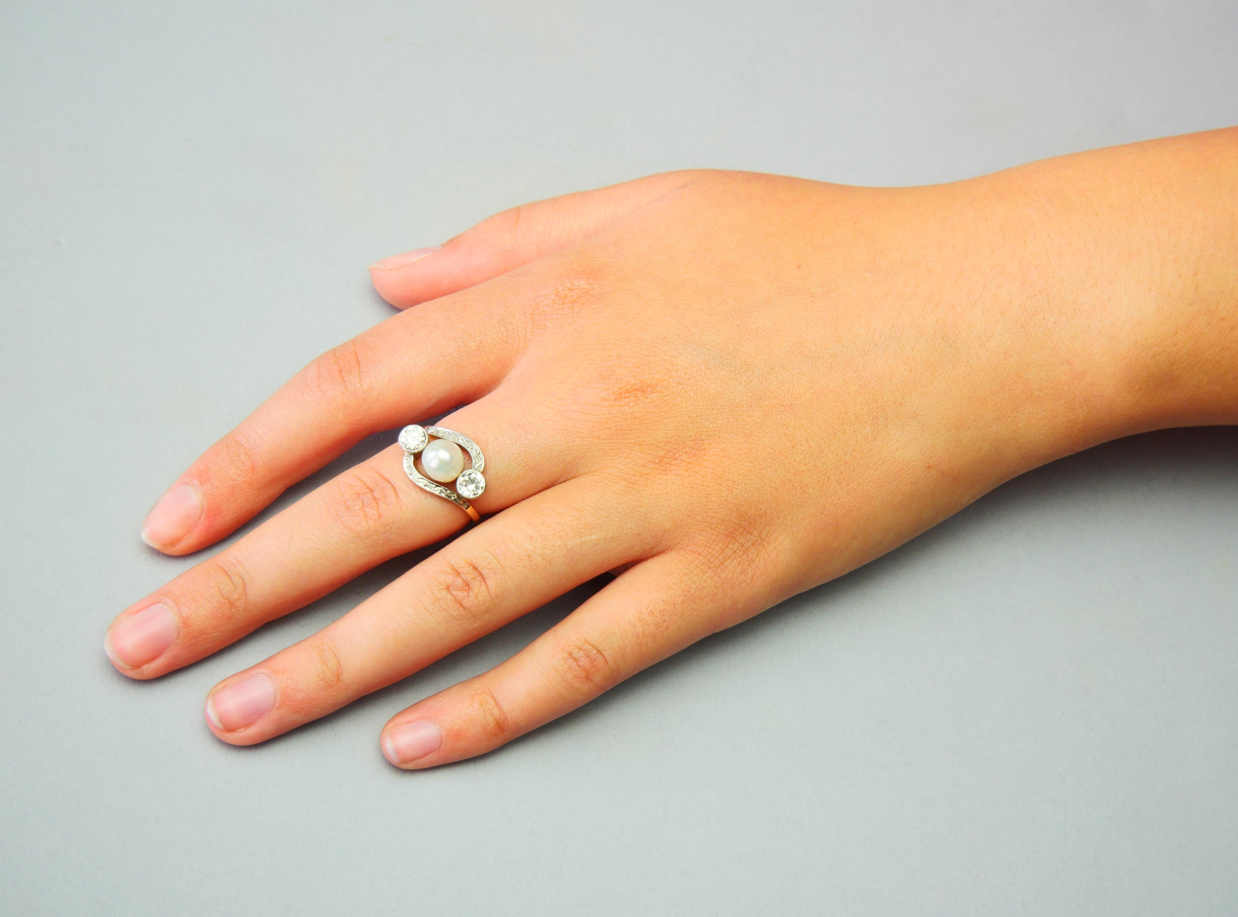 Antiker Art Deco Ring Mabe Perle 1 ctw Diamanten massiv 14K Gold ØUS 6.5/ 4gr im Angebot 3