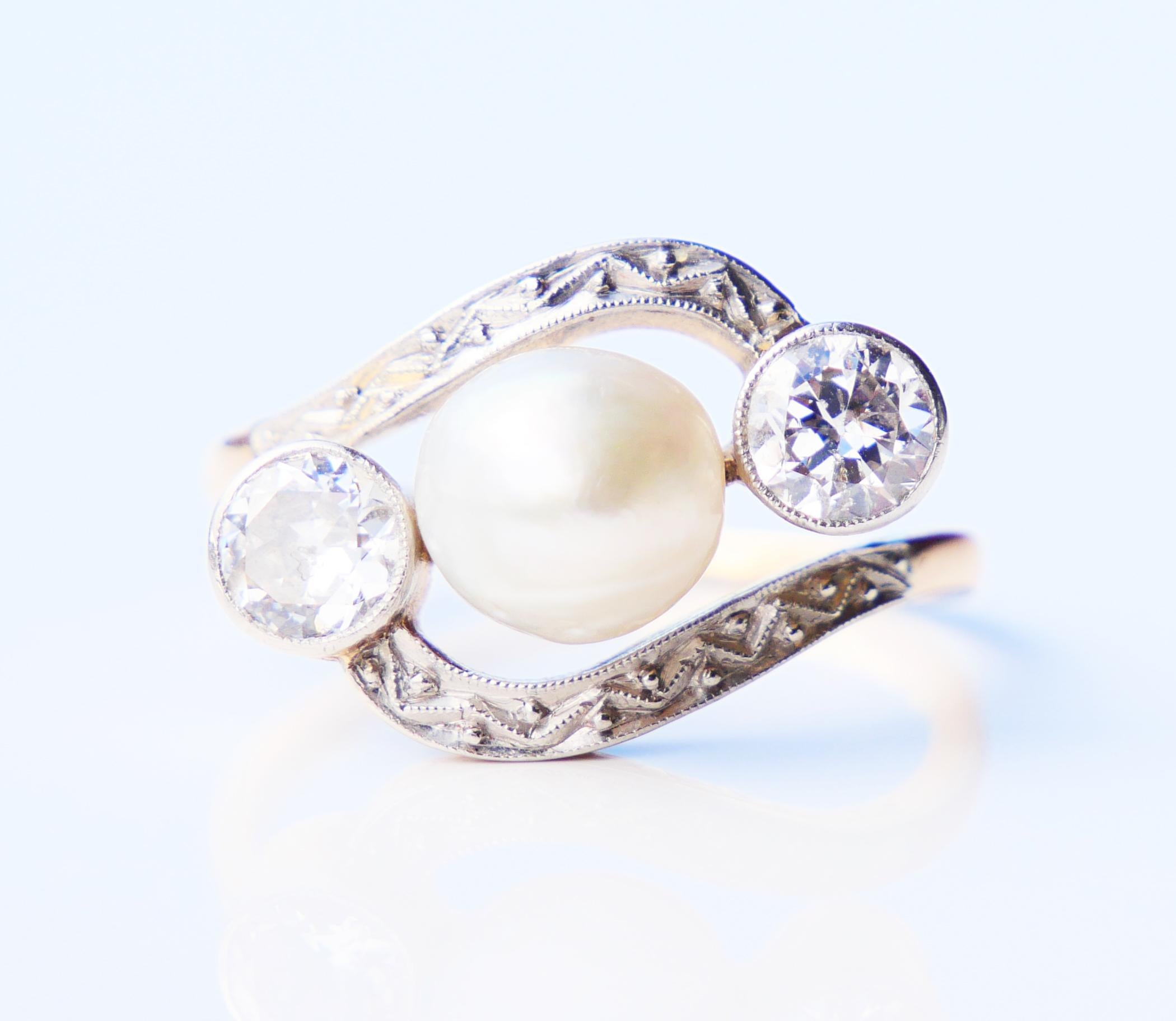 Antique Art Deco Ring Mabe Pearl 1 ctw Diamonds solid 14K Gold ØUS 6.5/ 4gr For Sale 5